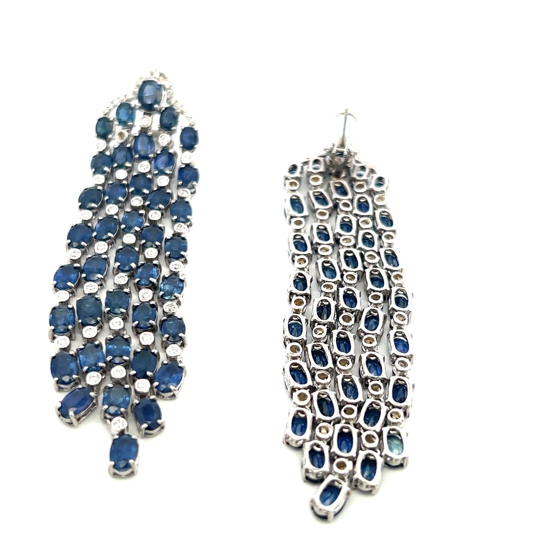 14K White Gold Drop Earrings with 1.35ct Round H VS Diamonds & 24ct Sapphire