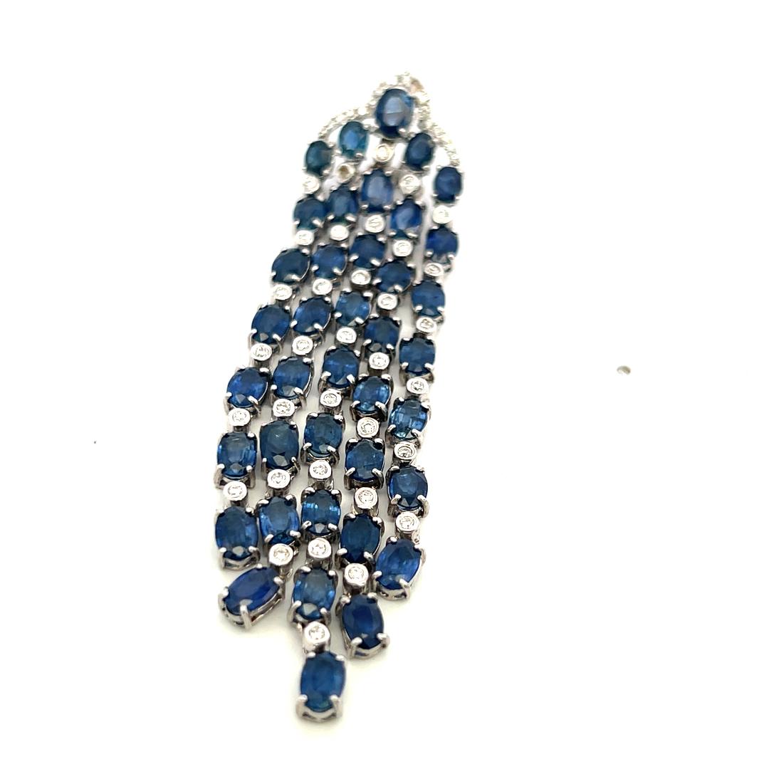 14K White Gold Drop Earrings with 1.35ct Round H VS Diamonds & 24ct Sapphire