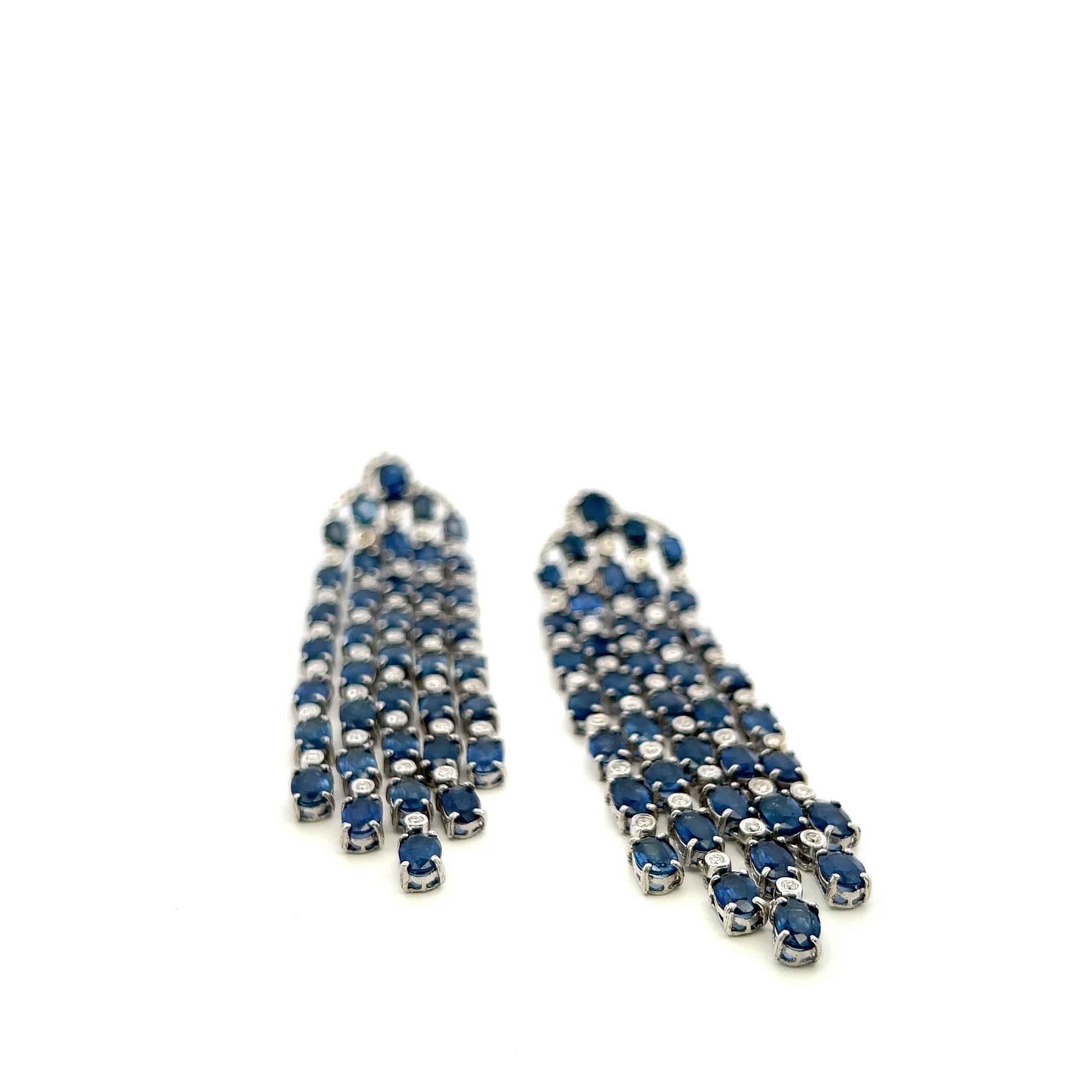 14K White Gold Drop Earrings with 1.35ct Round H VS Diamonds & 24ct Sapphire