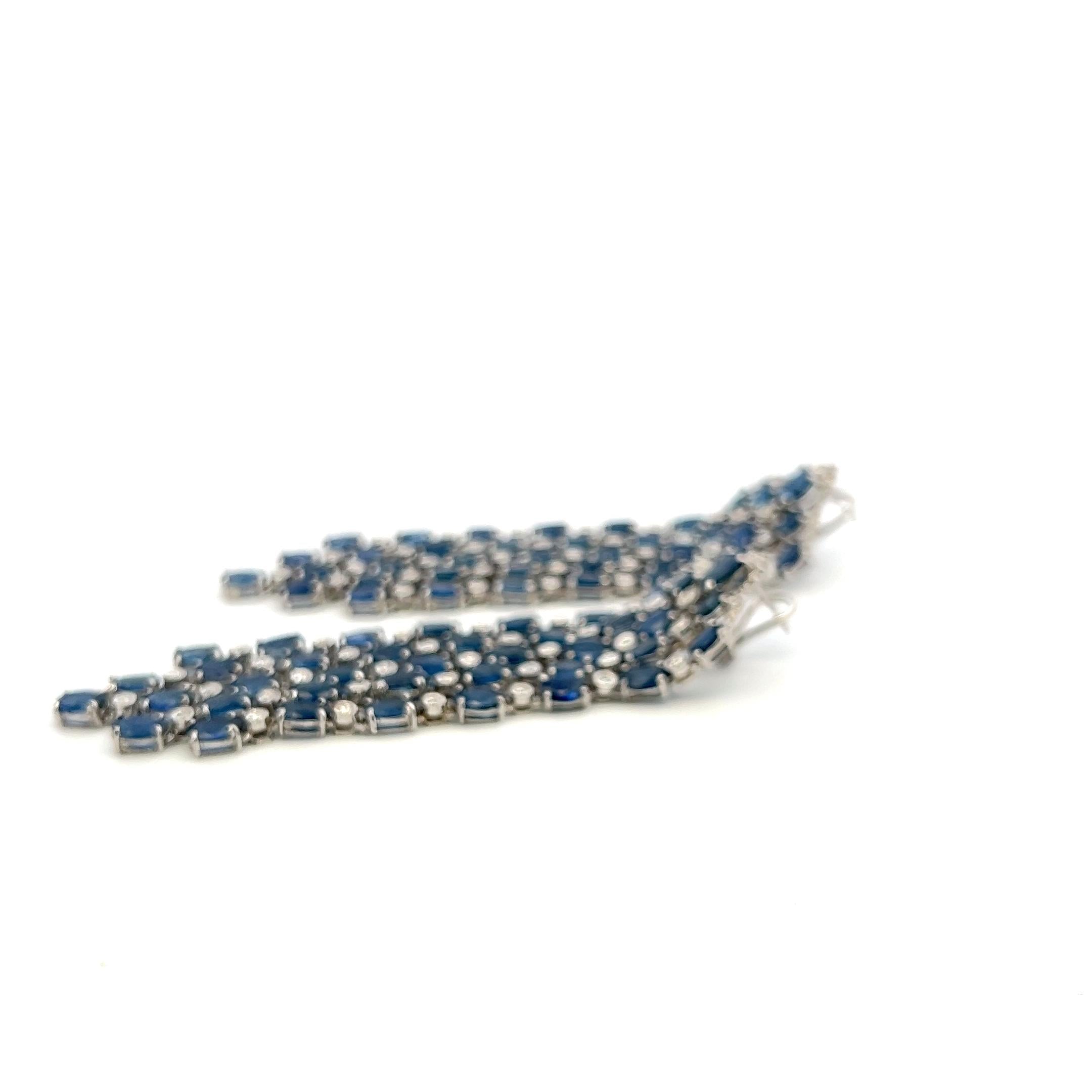 14K White Gold Drop Earrings with 1.35ct Round H VS Diamonds & 24ct Sapphire