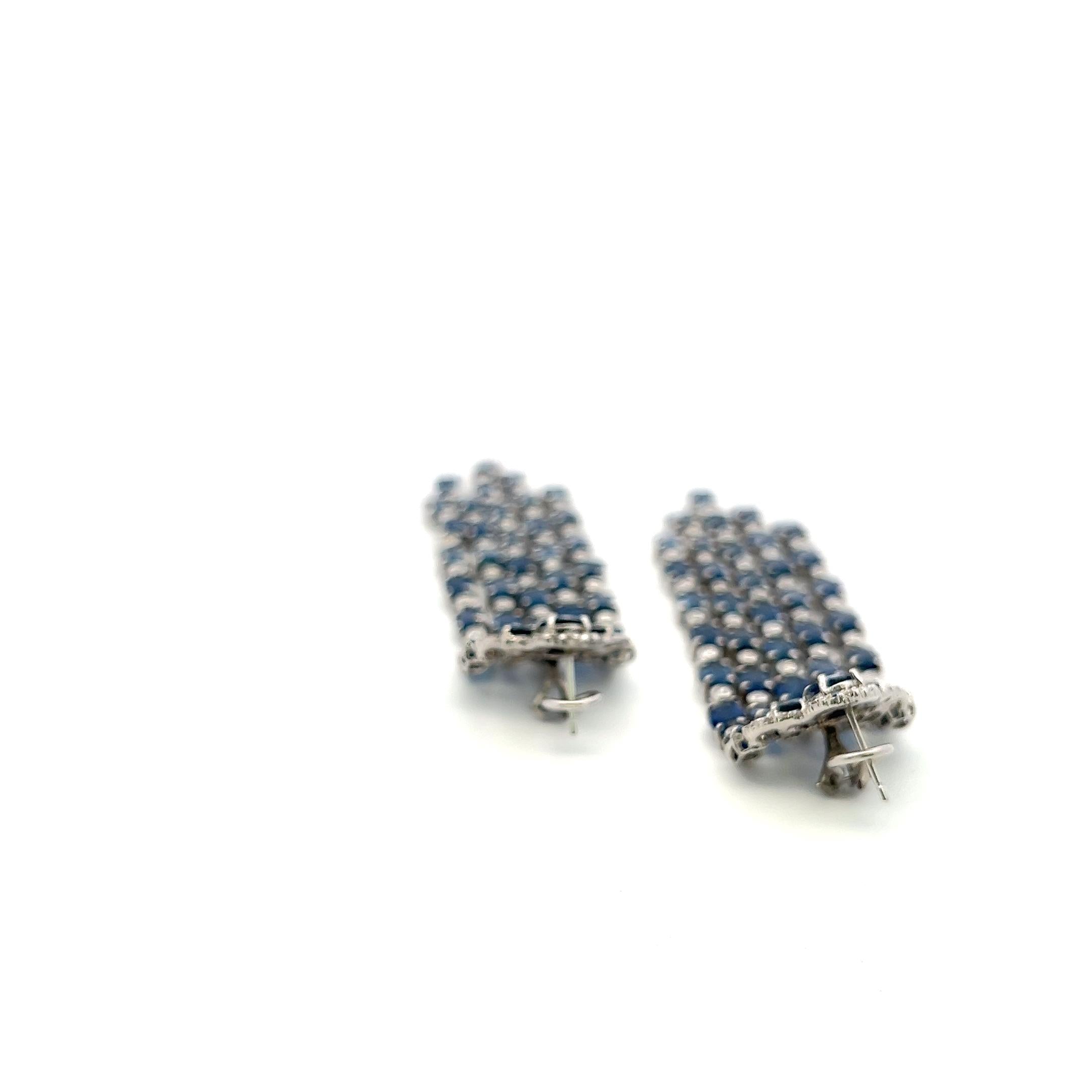 14K White Gold Drop Earrings with 1.35ct Round H VS Diamonds & 24ct Sapphire