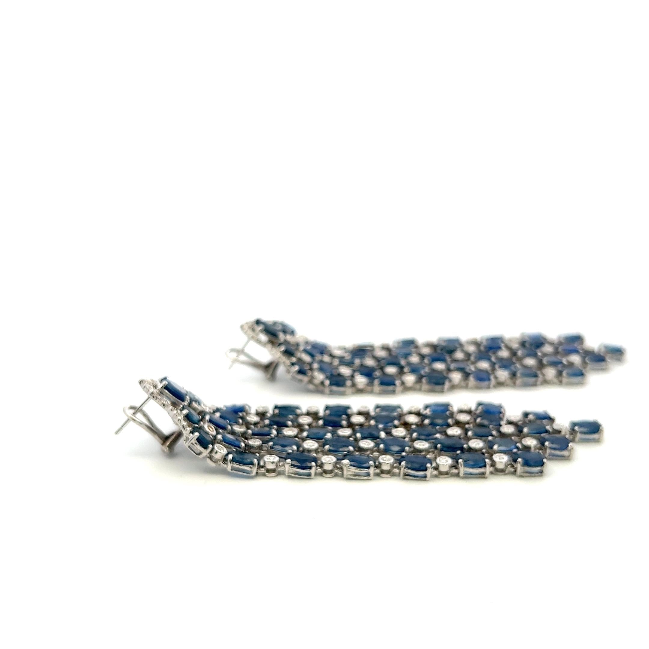 14K White Gold Drop Earrings with 1.35ct Round H VS Diamonds & 24ct Sapphire