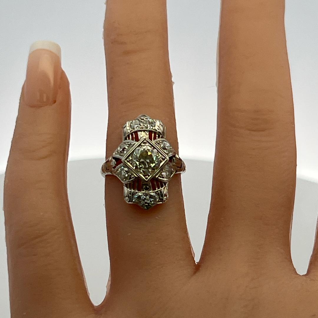 Vintage 18K WG Art Deco Ring with 1.8 Carat Old European Cut Diamonds Size 5