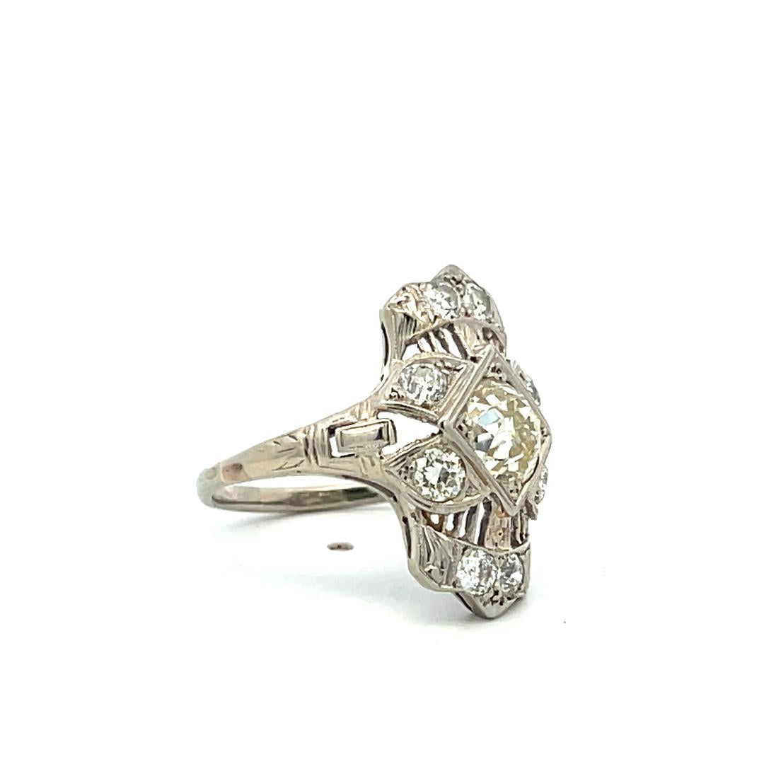 Vintage 18K WG Art Deco Ring with 1.8 Carat Old European Cut Diamonds Size 5