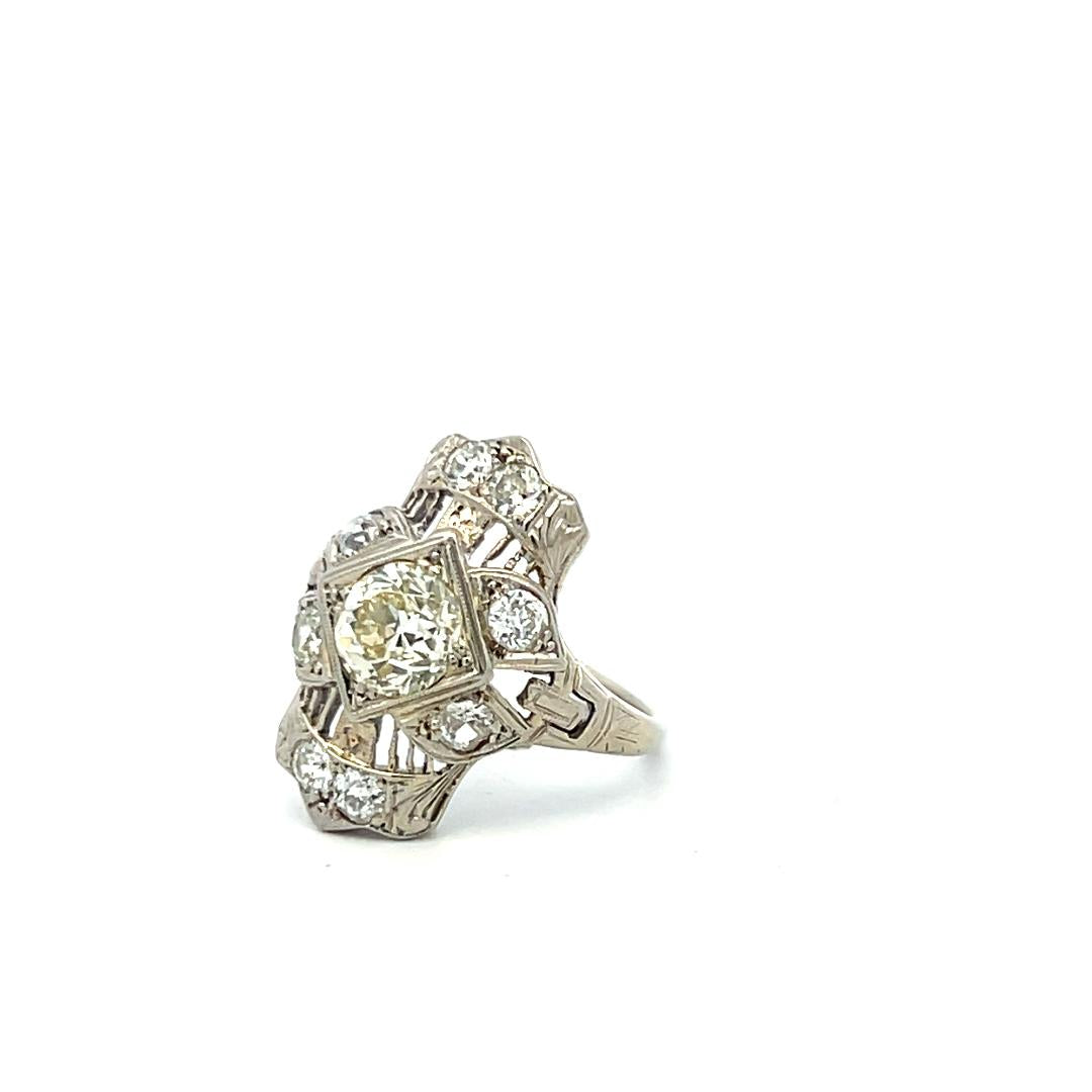 Vintage 18K WG Art Deco Ring with 1.8 Carat Old European Cut Diamonds Size 5