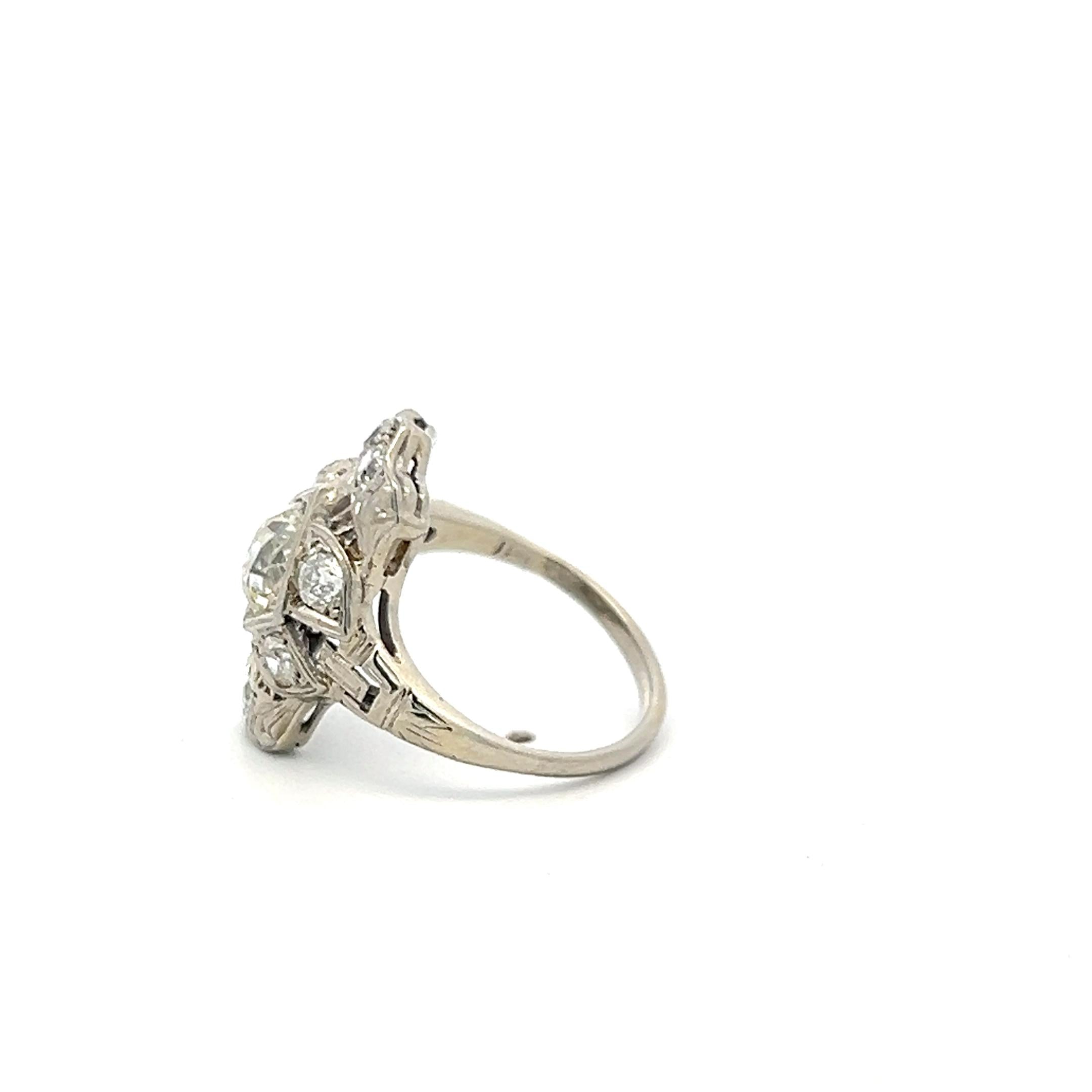 Vintage 18K WG Art Deco Ring with 1.8 Carat Old European Cut Diamonds Size 5