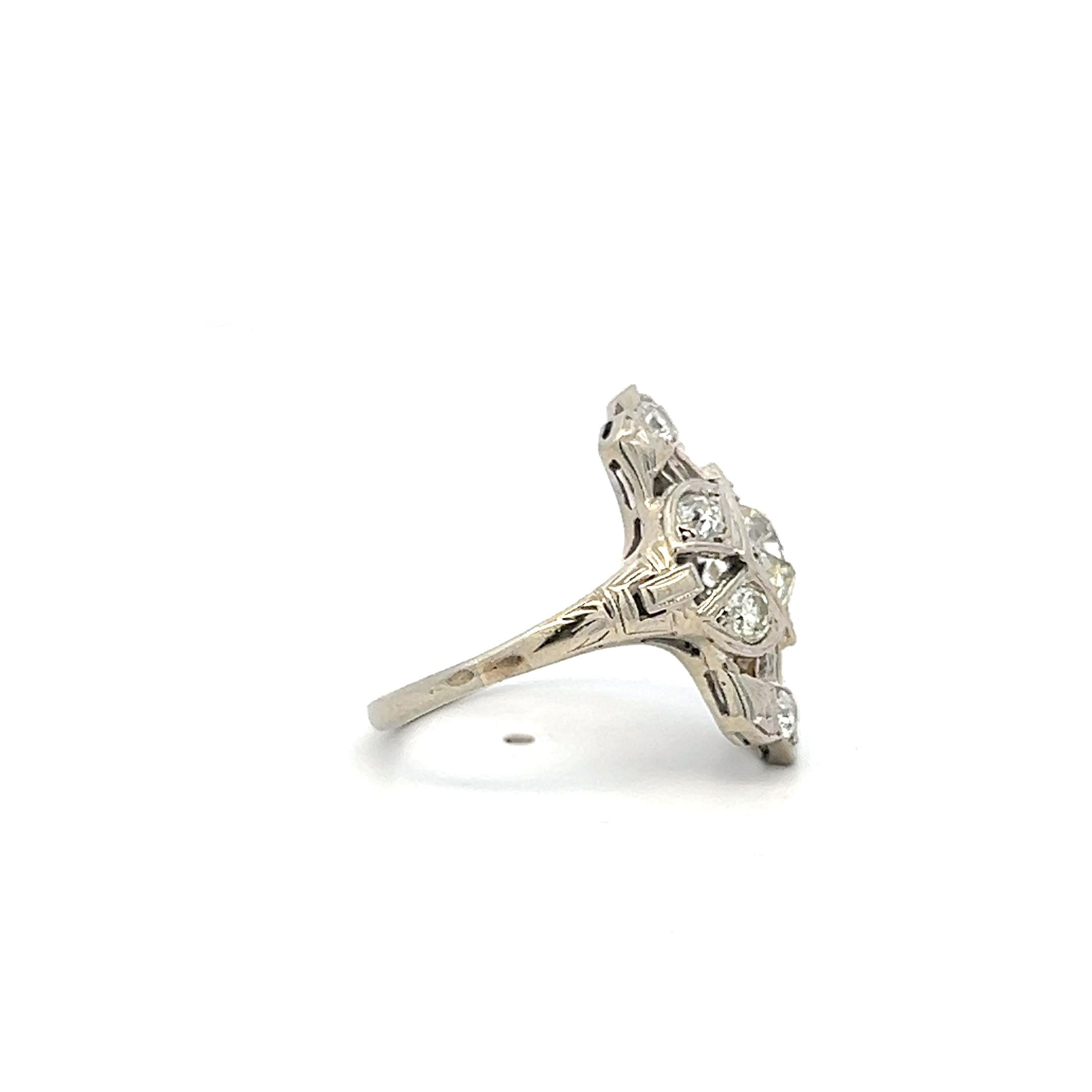 Vintage 18K WG Art Deco Ring with 1.8 Carat Old European Cut Diamonds Size 5