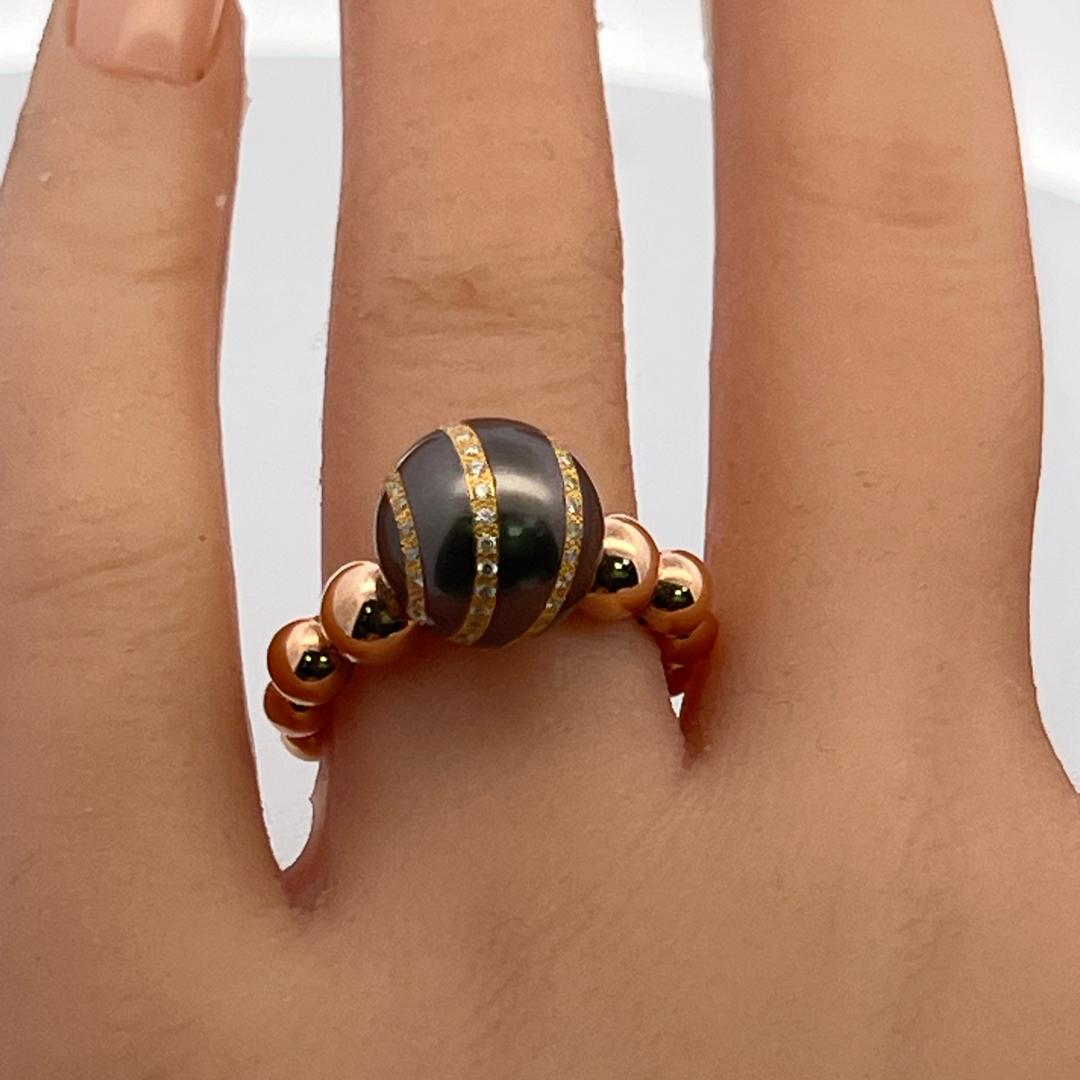 Vintage 18K Rose Gold Cocktail Ring 0.15ct Round I SI Diamond & Pearls Size 6