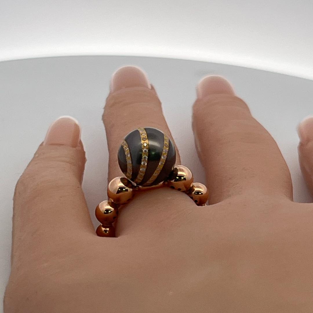 Vintage 18K Rose Gold Cocktail Ring 0.15ct Round I SI Diamond & Pearls Size 6