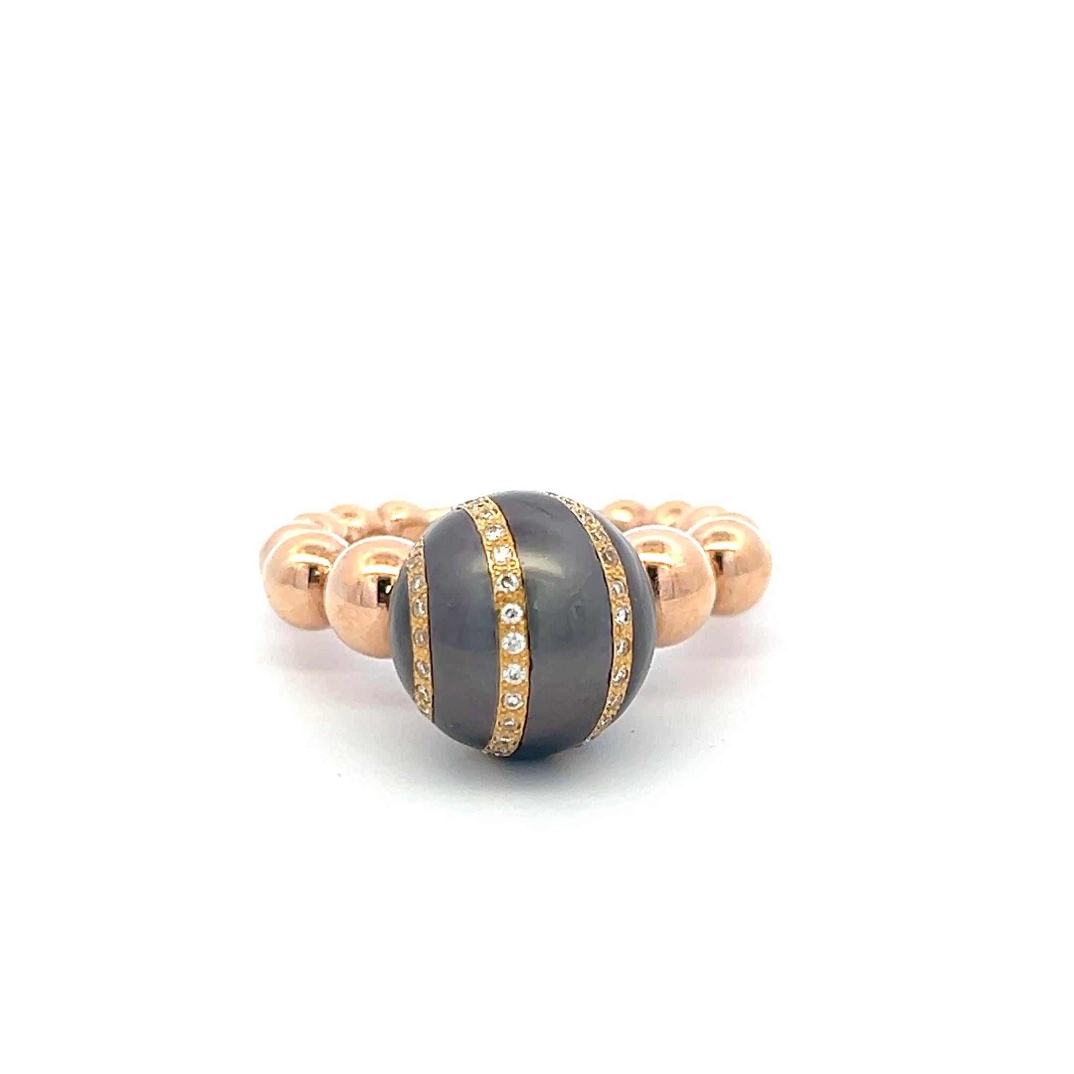 Vintage 18K Rose Gold Cocktail Ring 0.15ct Round I SI Diamond & Pearls Size 6