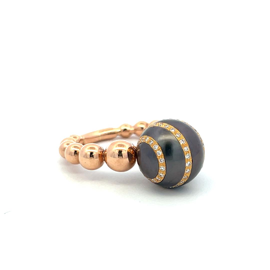 Vintage 18K Rose Gold Cocktail Ring 0.15ct Round I SI Diamond & Pearls Size 6