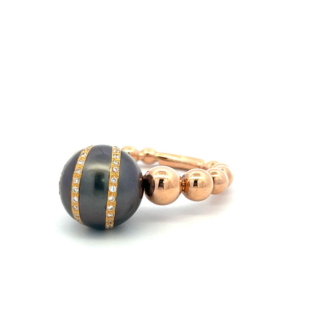 Vintage 18K Rose Gold Cocktail Ring 0.15ct Round I SI Diamond & Pearls Size 6