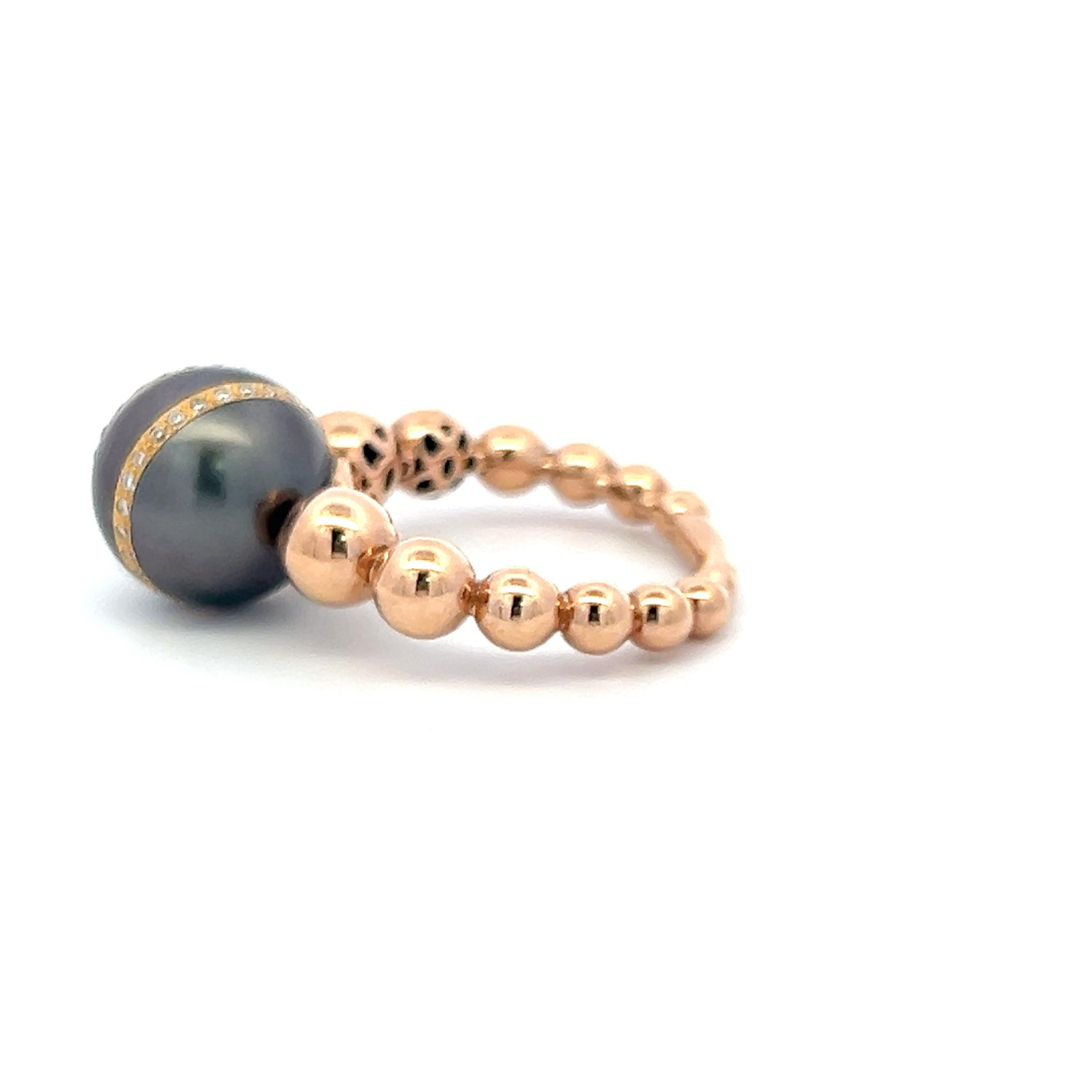 Vintage 18K Rose Gold Cocktail Ring 0.15ct Round I SI Diamond & Pearls Size 6