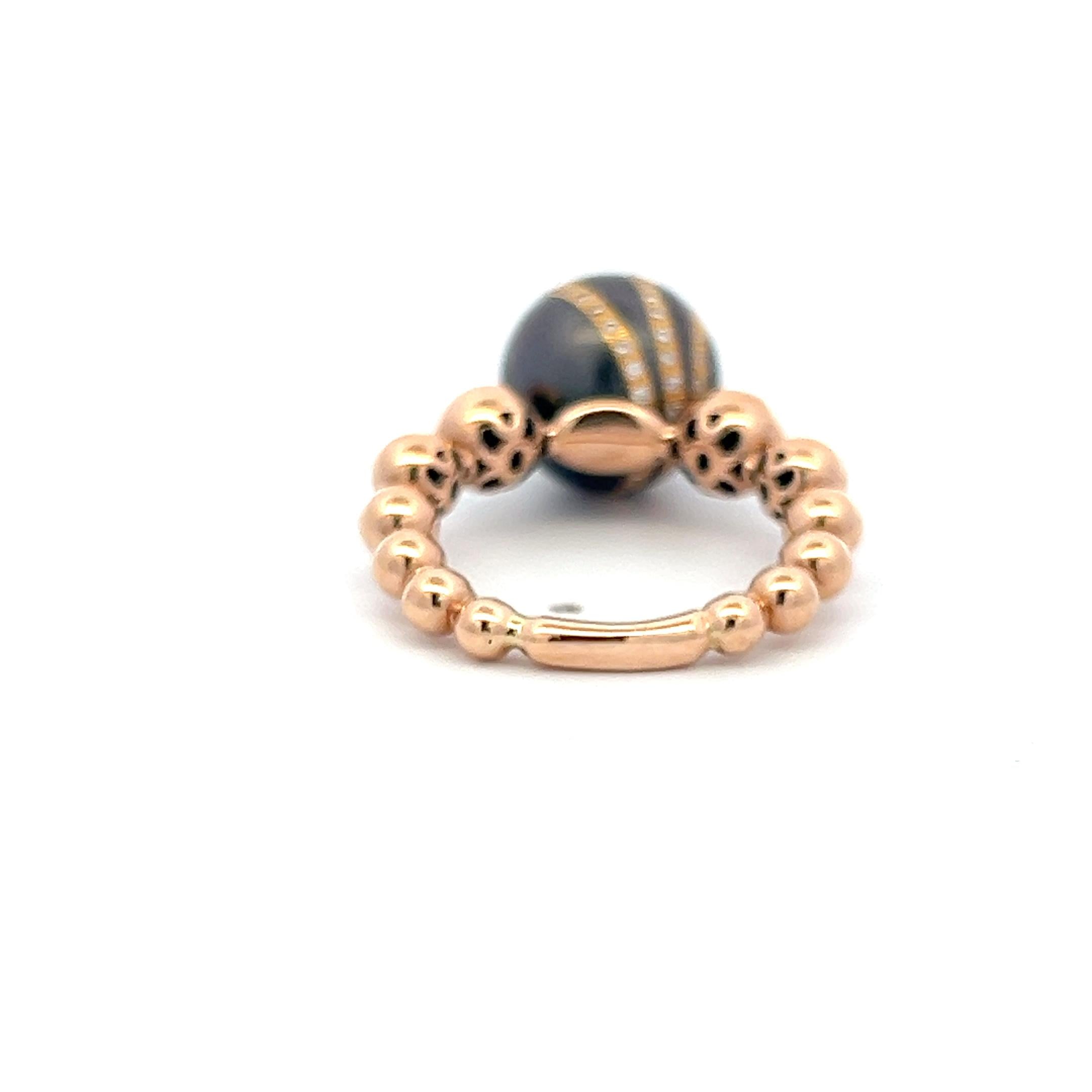 Vintage 18K Rose Gold Cocktail Ring 0.15ct Round I SI Diamond & Pearls Size 6