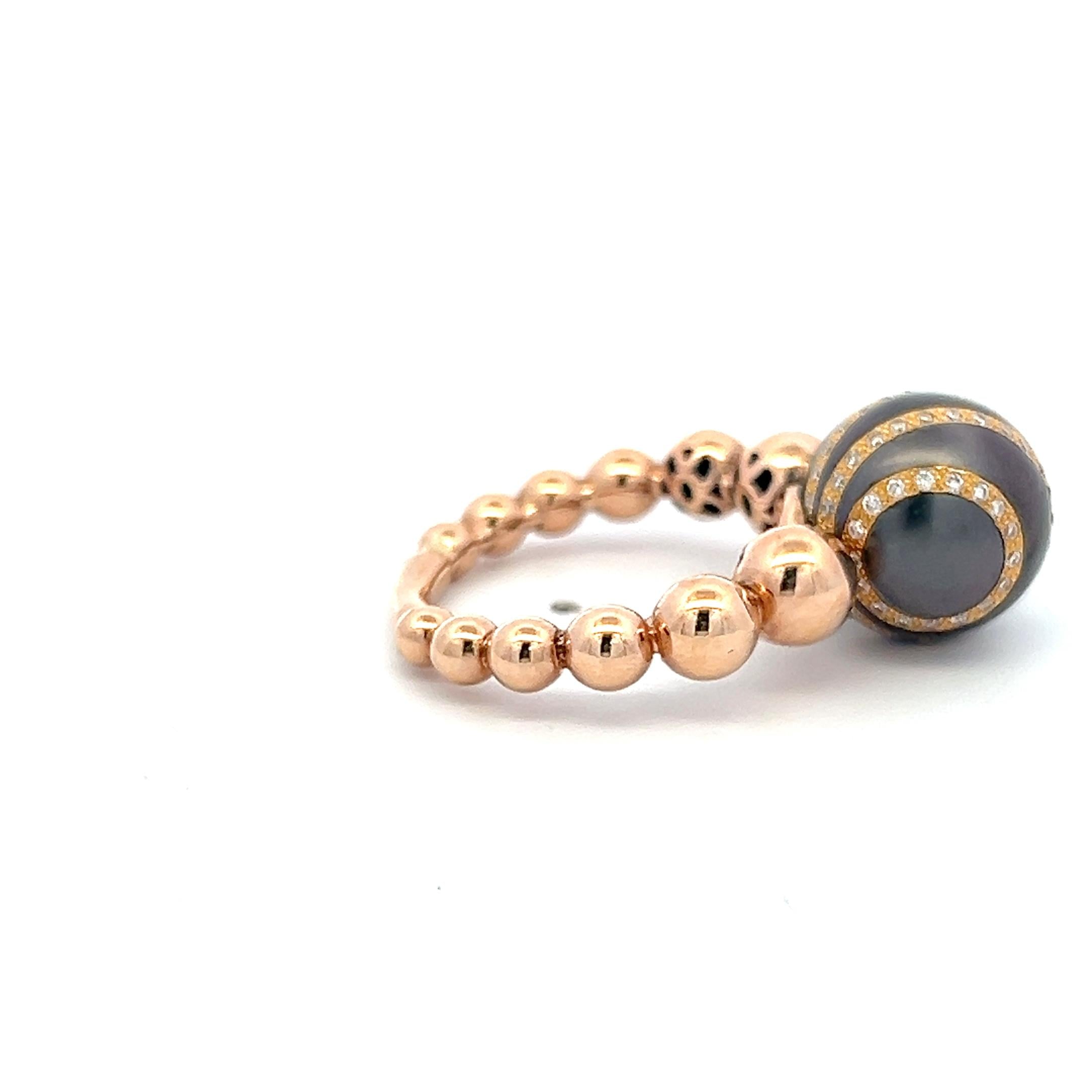 Vintage 18K Rose Gold Cocktail Ring 0.15ct Round I SI Diamond & Pearls Size 6