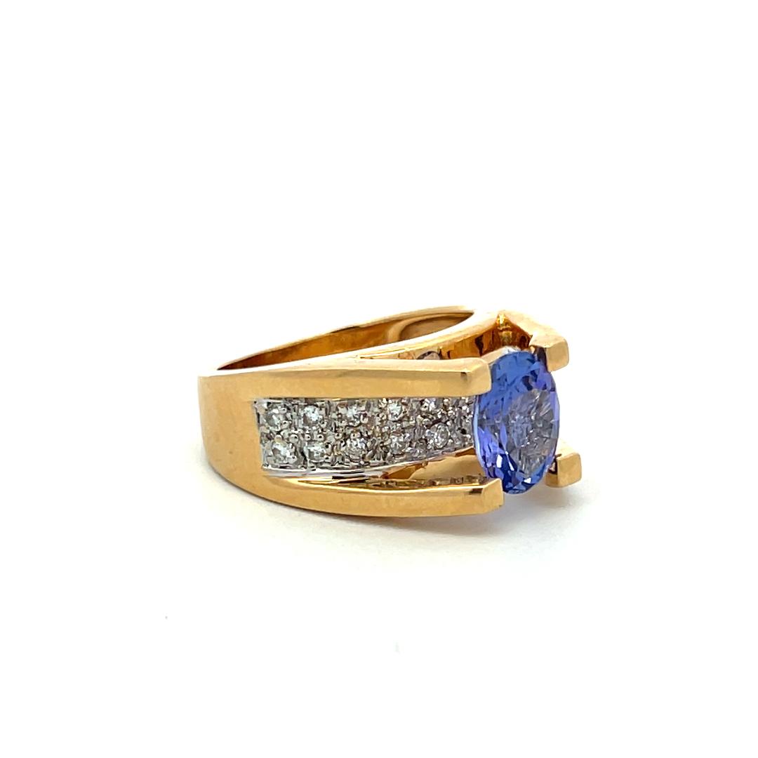 18K YG Cocoktail Ring with 0.2ct Round H VS Diamonds & 2.5ct Tanzanite Size 7