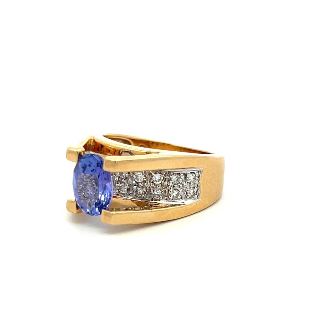 18K YG Cocoktail Ring with 0.2ct Round H VS Diamonds & 2.5ct Tanzanite Size 7