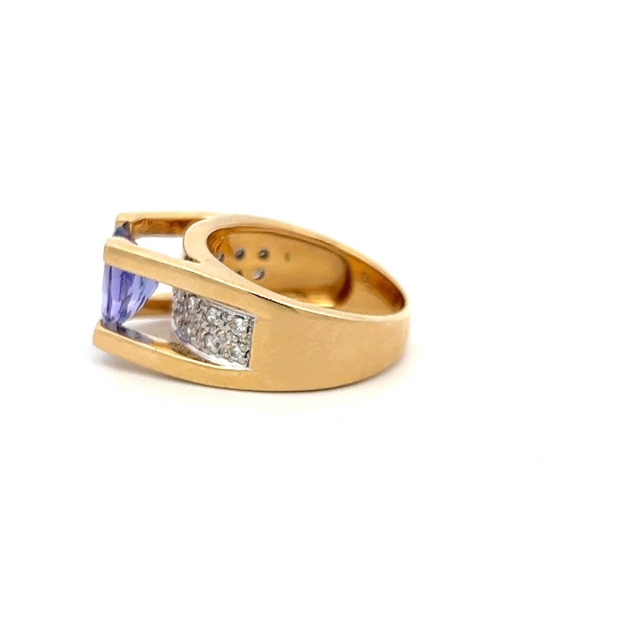 18K YG Cocoktail Ring with 0.2ct Round H VS Diamonds & 2.5ct Tanzanite Size 7