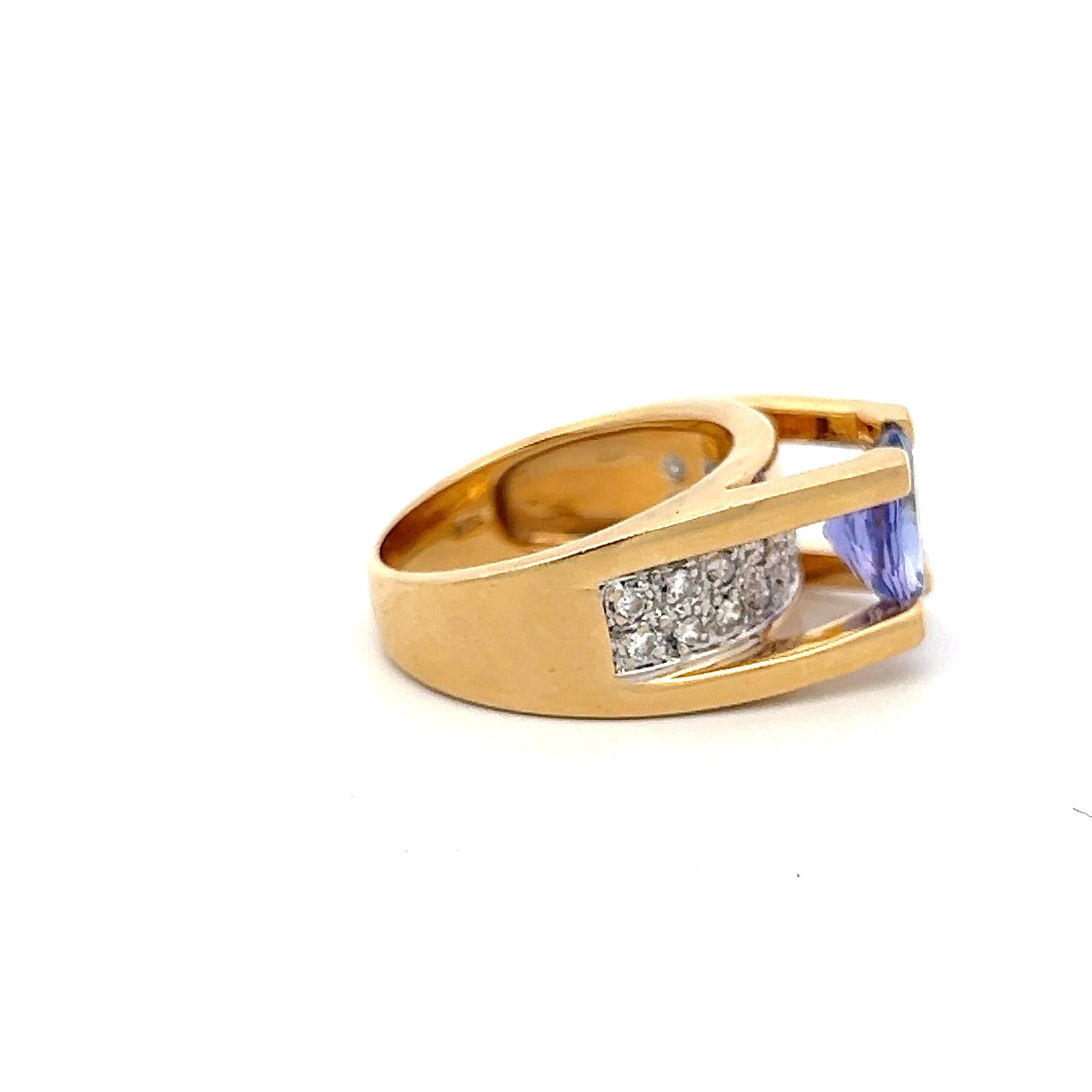 18K YG Cocoktail Ring with 0.2ct Round H VS Diamonds & 2.5ct Tanzanite Size 7