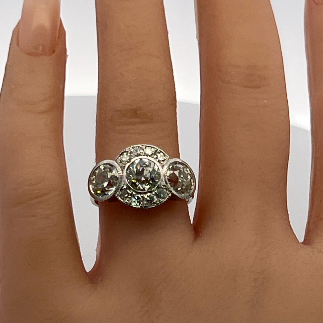 18K WG Art Deco Ring with 4.64 Carat Old European Cut Diamonds Size 7.75 GIA
