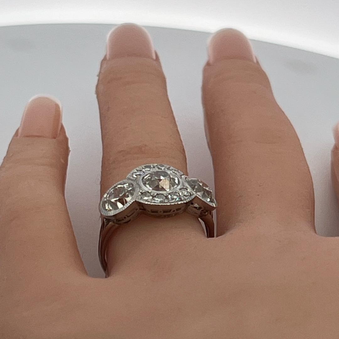 18K WG Art Deco Ring with 4.64 Carat Old European Cut Diamonds Size 7.75 GIA