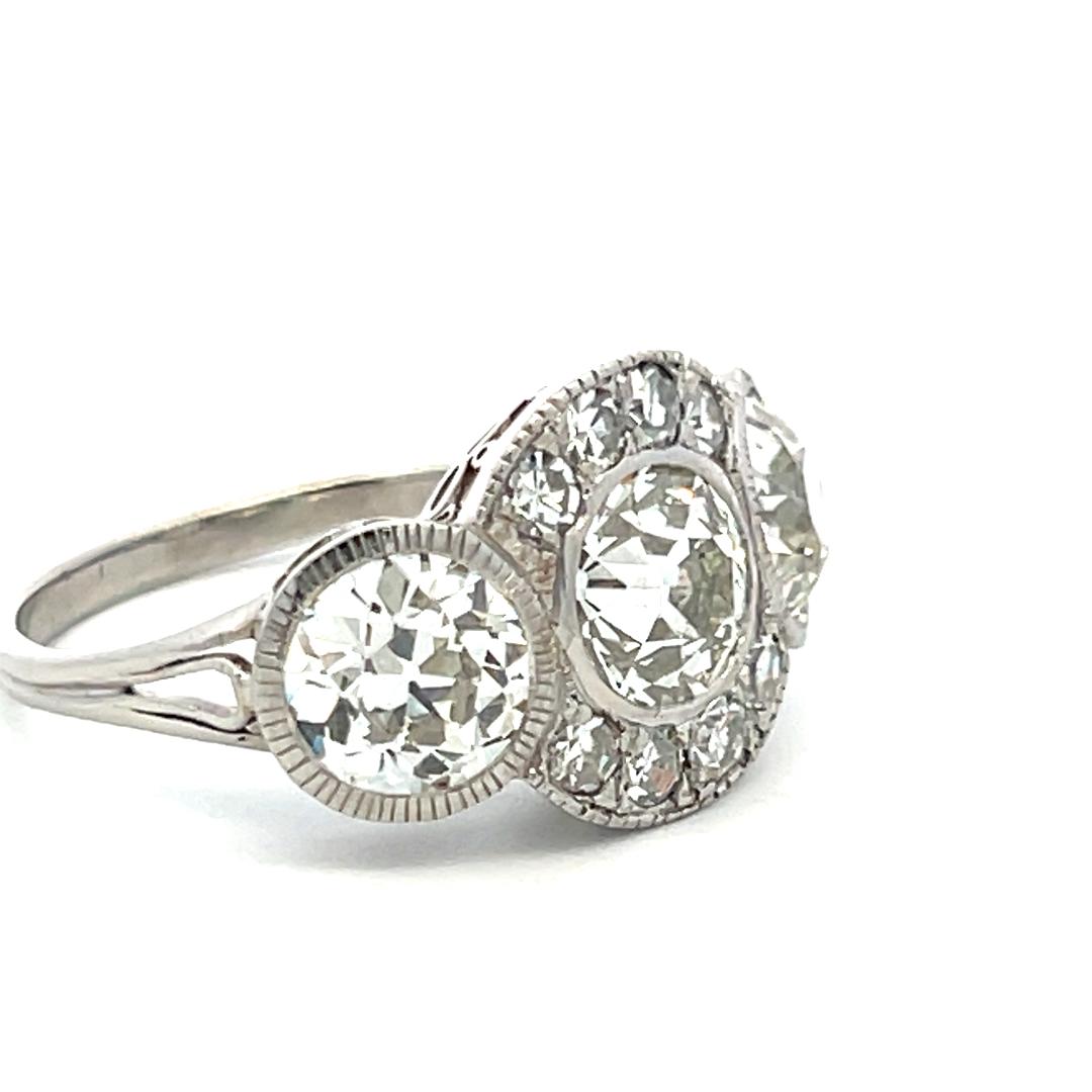 18K WG Art Deco Ring with 4.64 Carat Old European Cut Diamonds Size 7.75 GIA