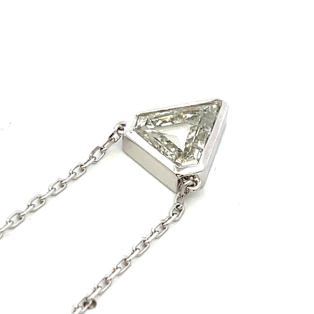 14K White Gold Pendant Necklace with 3.9 Carat Triangular Diamond L-SI2 GIA
