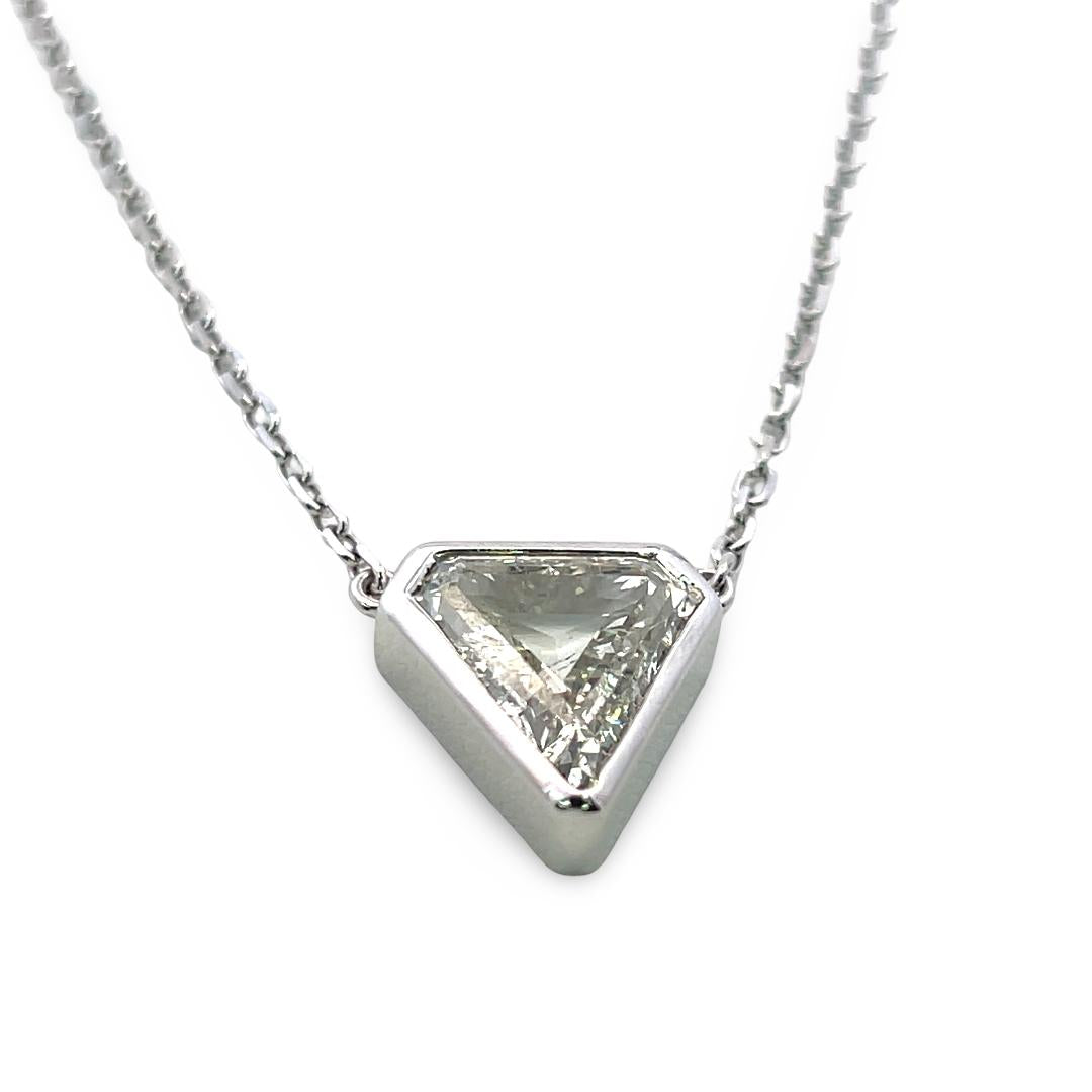 14K White Gold Pendant Necklace with 3.9 Carat Triangular Diamond L-SI2 GIA