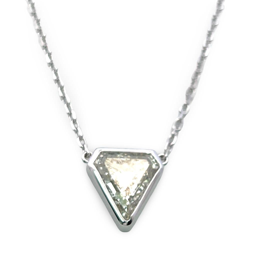 14K White Gold Pendant Necklace with 3.9 Carat Triangular Diamond L-SI2 GIA
