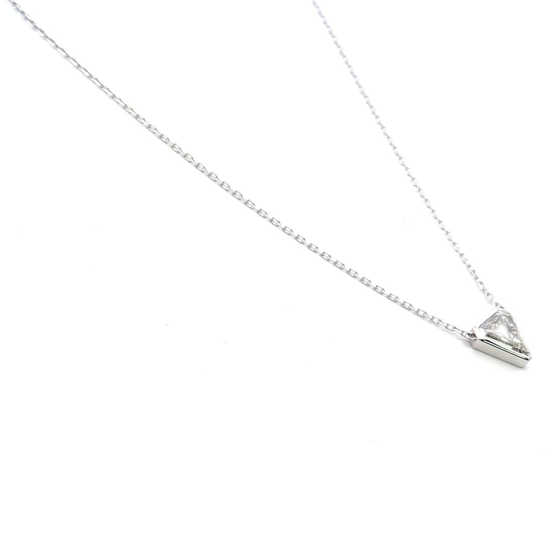 14K White Gold Pendant Necklace with 3.9 Carat Triangular Diamond L-SI2 GIA