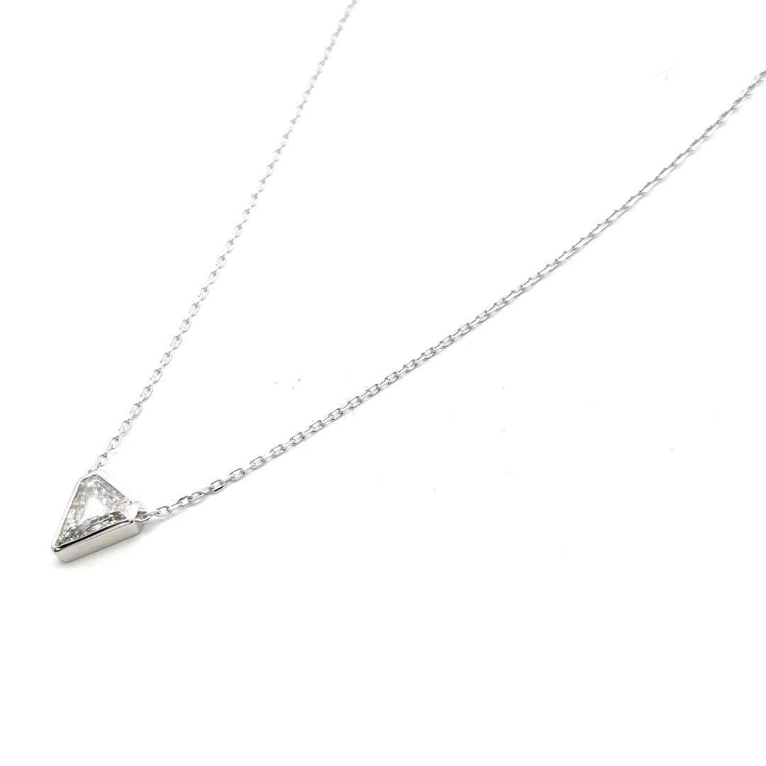 14K White Gold Pendant Necklace with 3.9 Carat Triangular Diamond L-SI2 GIA