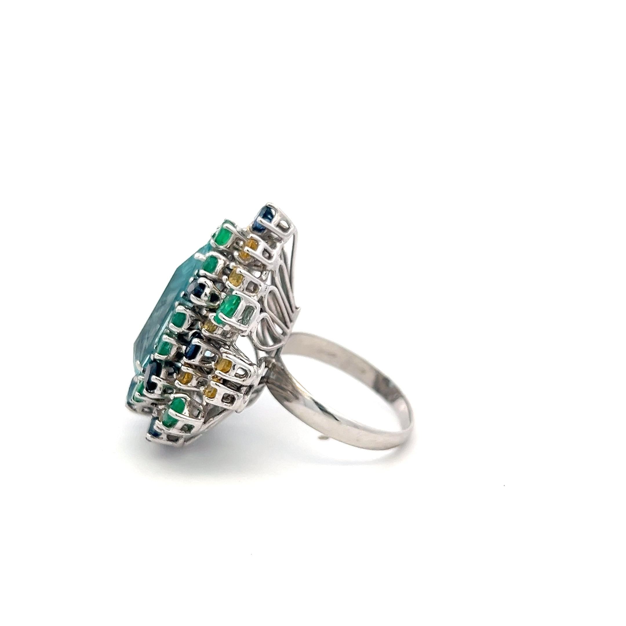 18K WG Cocktail Ring with 1.65ct Sapphire 3ct Emerald and Citrine Aquamarine
