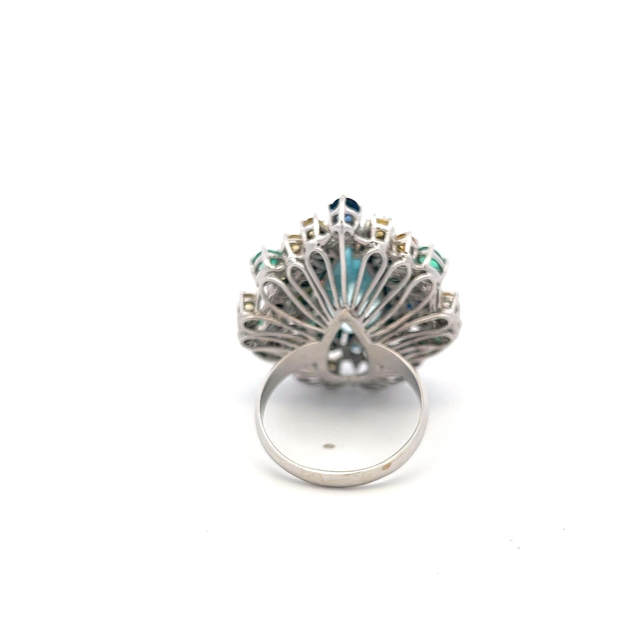18K WG Cocktail Ring with 1.65ct Sapphire 3ct Emerald and Citrine Aquamarine