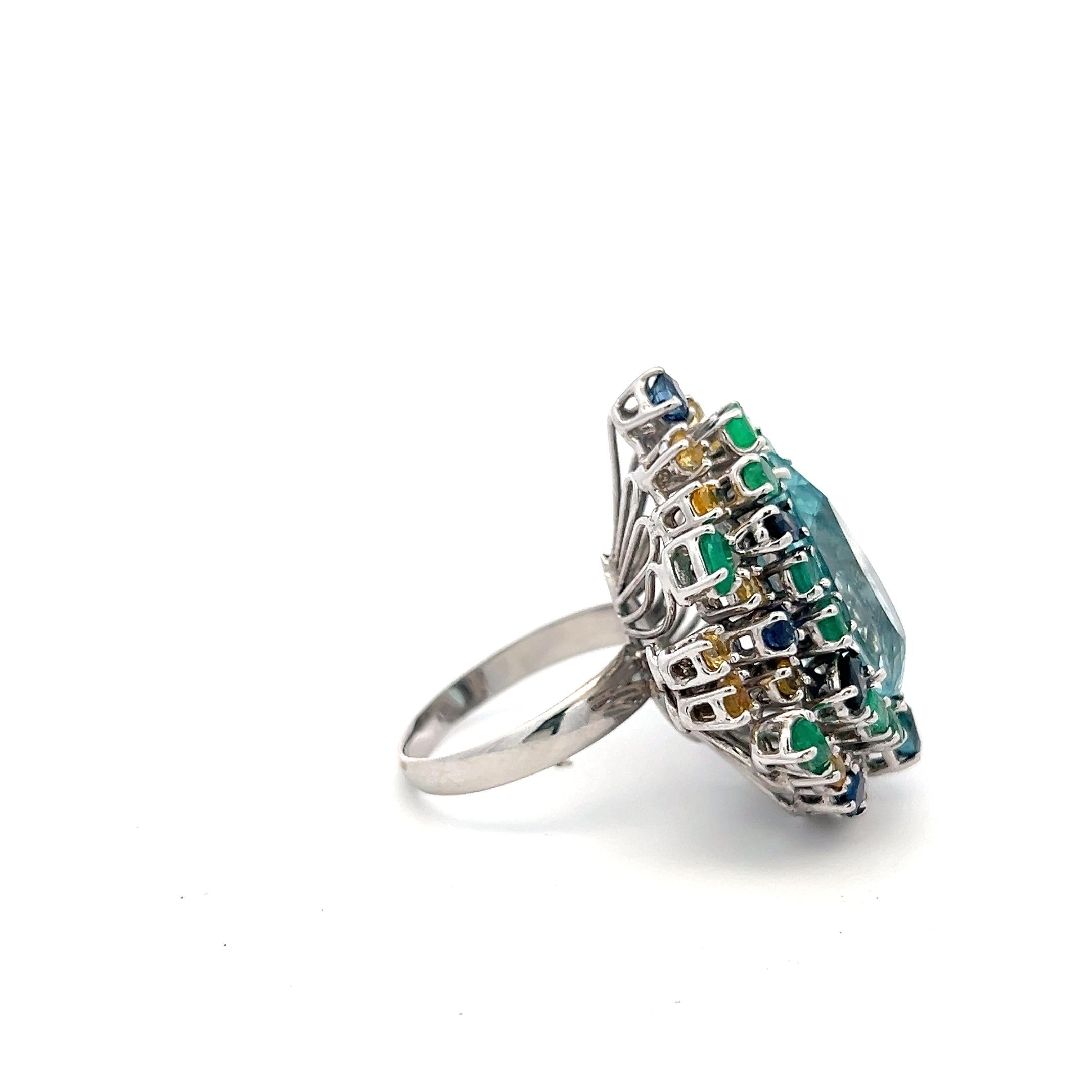 18K WG Cocktail Ring with 1.65ct Sapphire 3ct Emerald and Citrine Aquamarine
