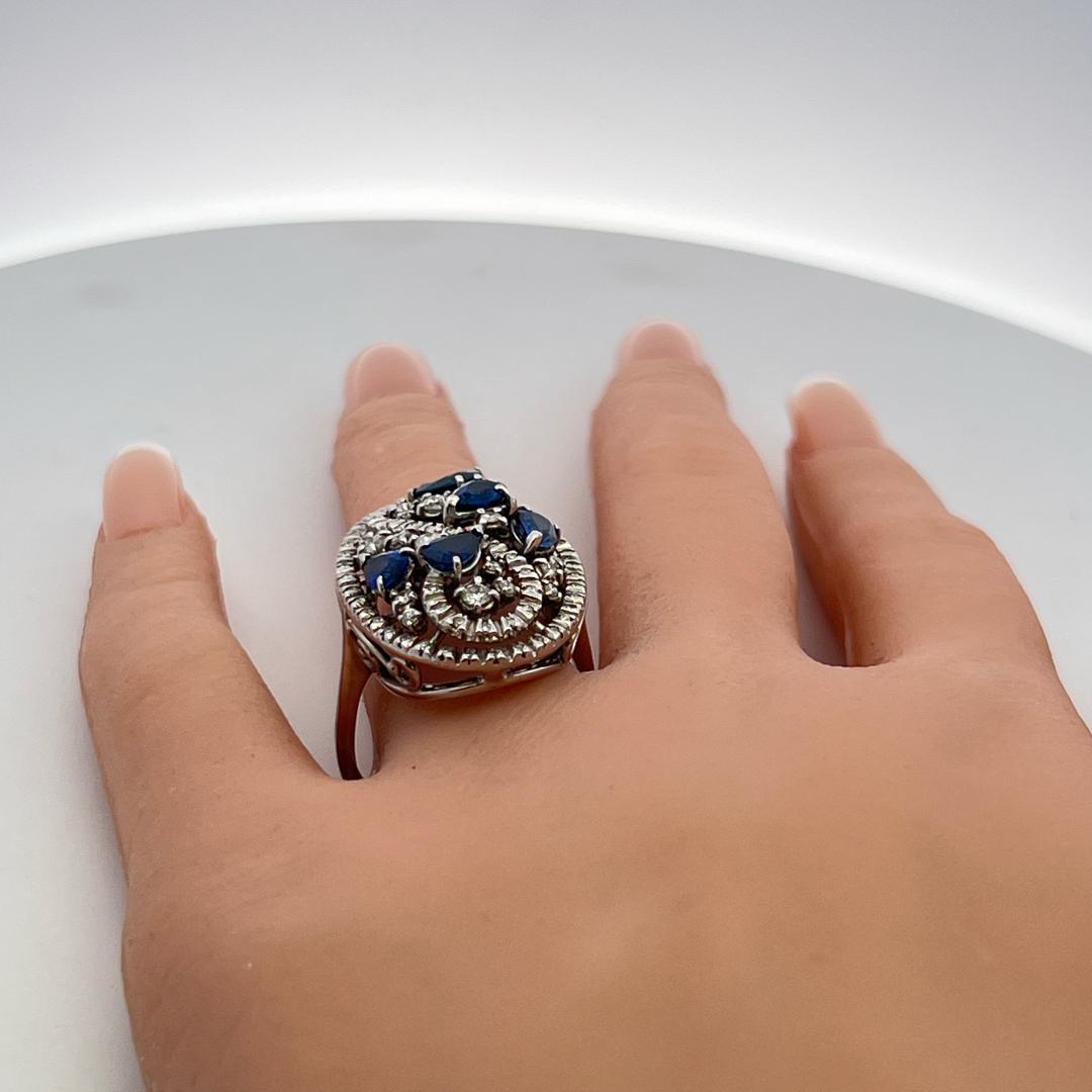 18K White Gold Cocktail Ring 0.39ct Round Diamonds & 1.25ct Sapphire Size 10.25