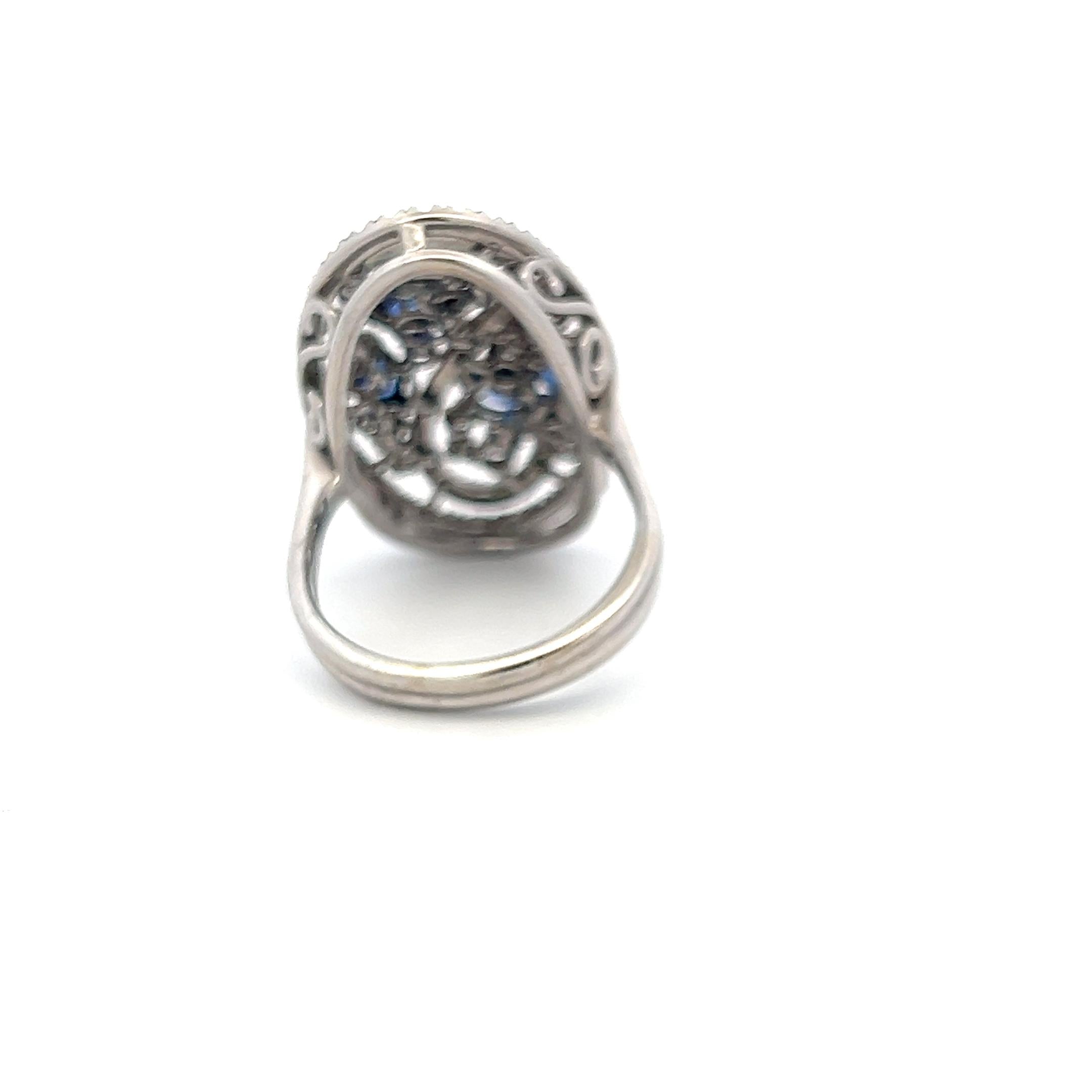 18K White Gold Cocktail Ring 0.39ct Round Diamonds & 1.25ct Sapphire Size 10.25