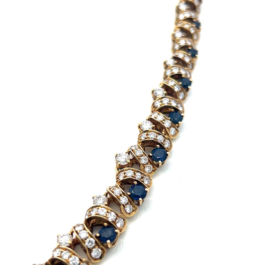 18K Yellow Gold Link Necklace with 7.7ct Diamonds 2ct Sapphire & 1ct Ruby 16 In