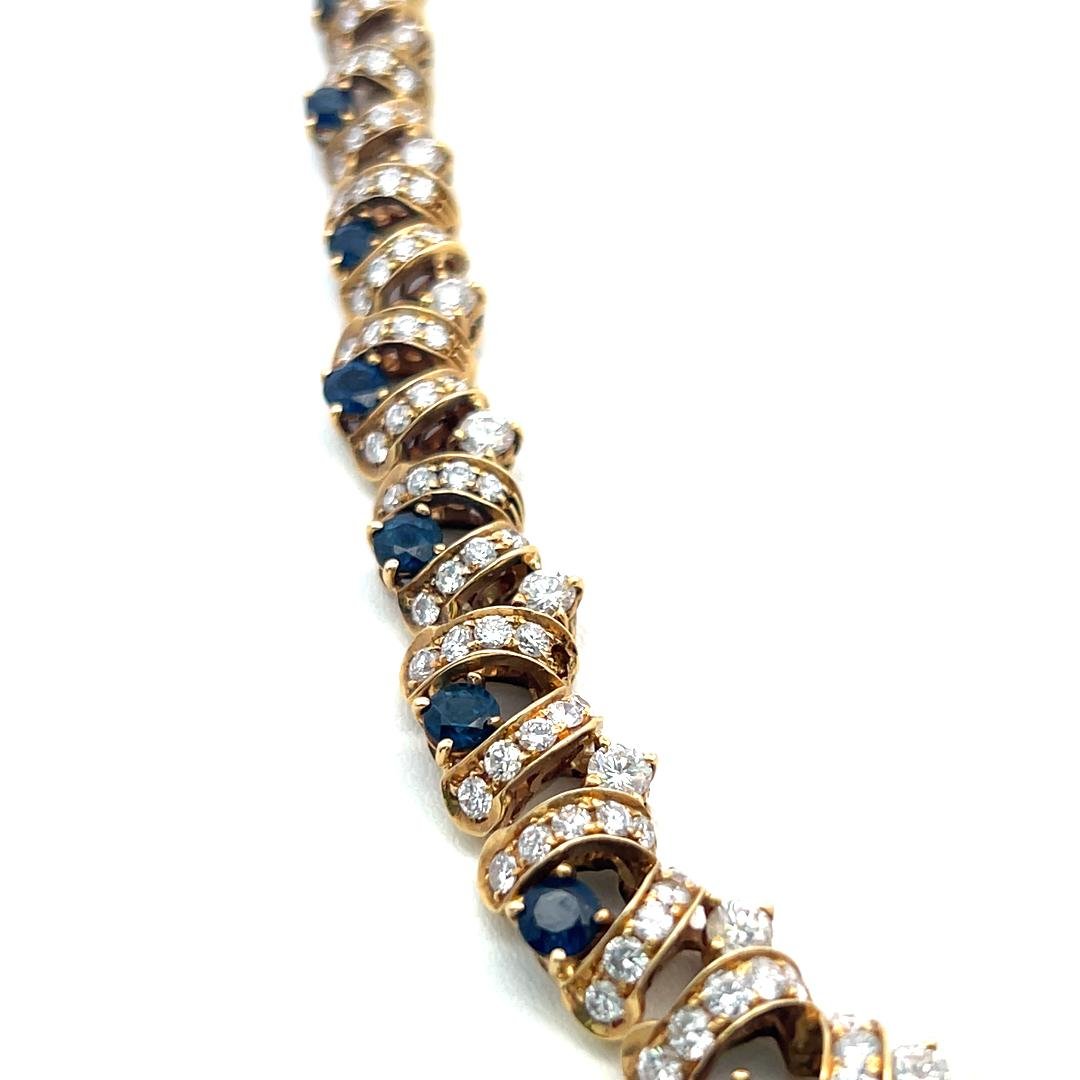 18K Yellow Gold Link Necklace with 7.7ct Diamonds 2ct Sapphire & 1ct Ruby 16 In