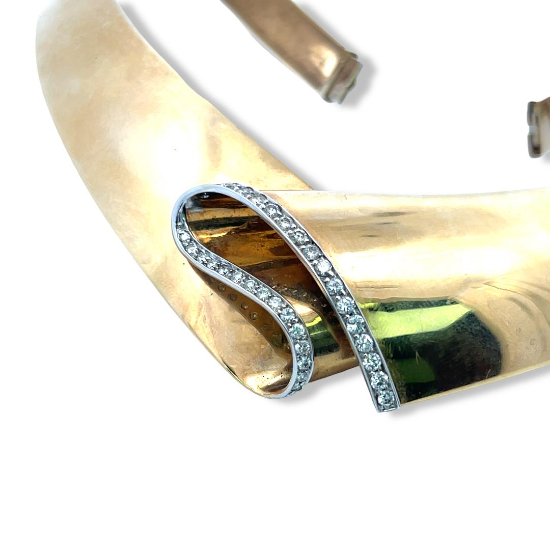 Vintage 18K Yellow Gold Choker Necklace with 1.30 Carat Round Diamonds