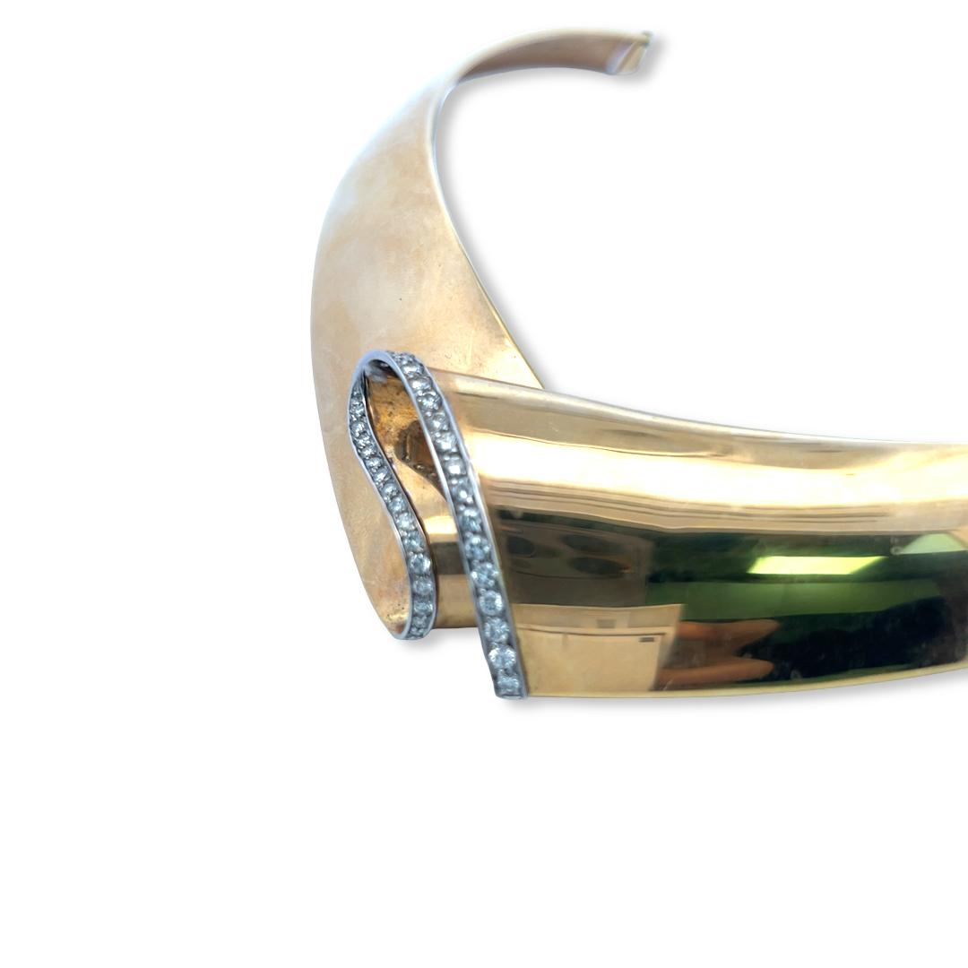Vintage 18K Yellow Gold Choker Necklace with 1.30 Carat Round Diamonds