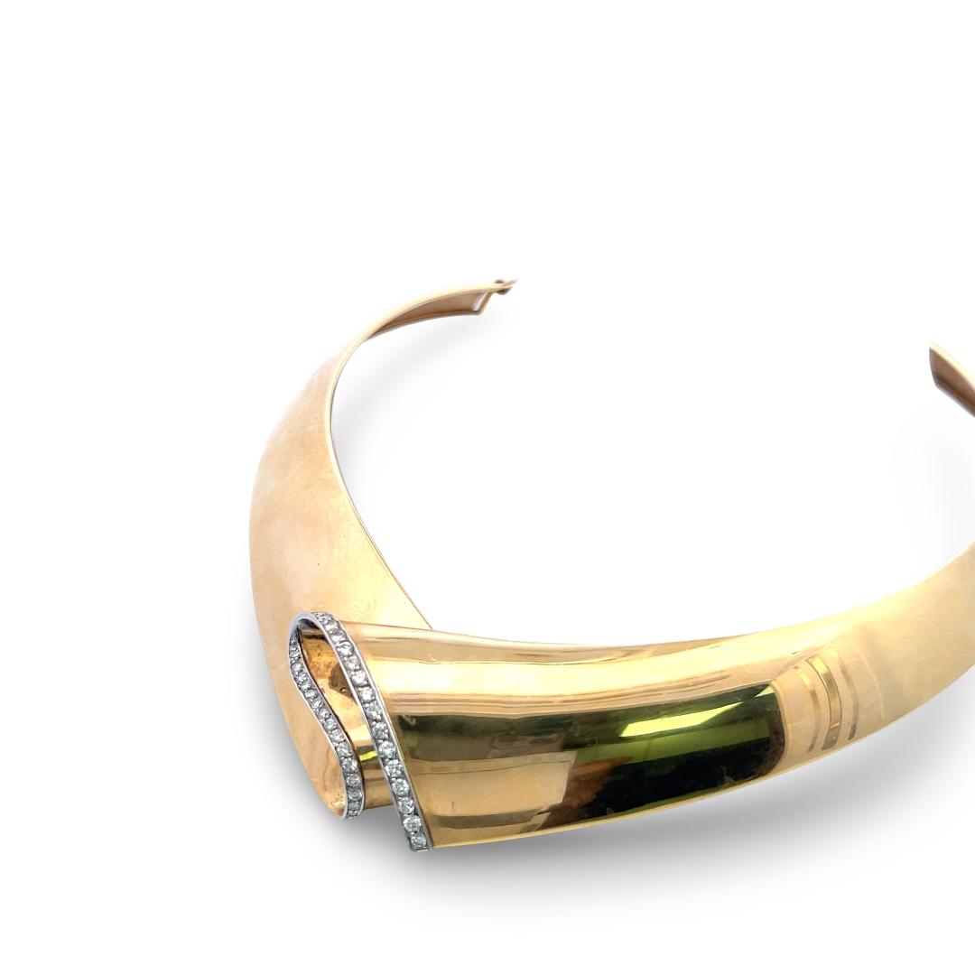Vintage 18K Yellow Gold Choker Necklace with 1.30 Carat Round Diamonds
