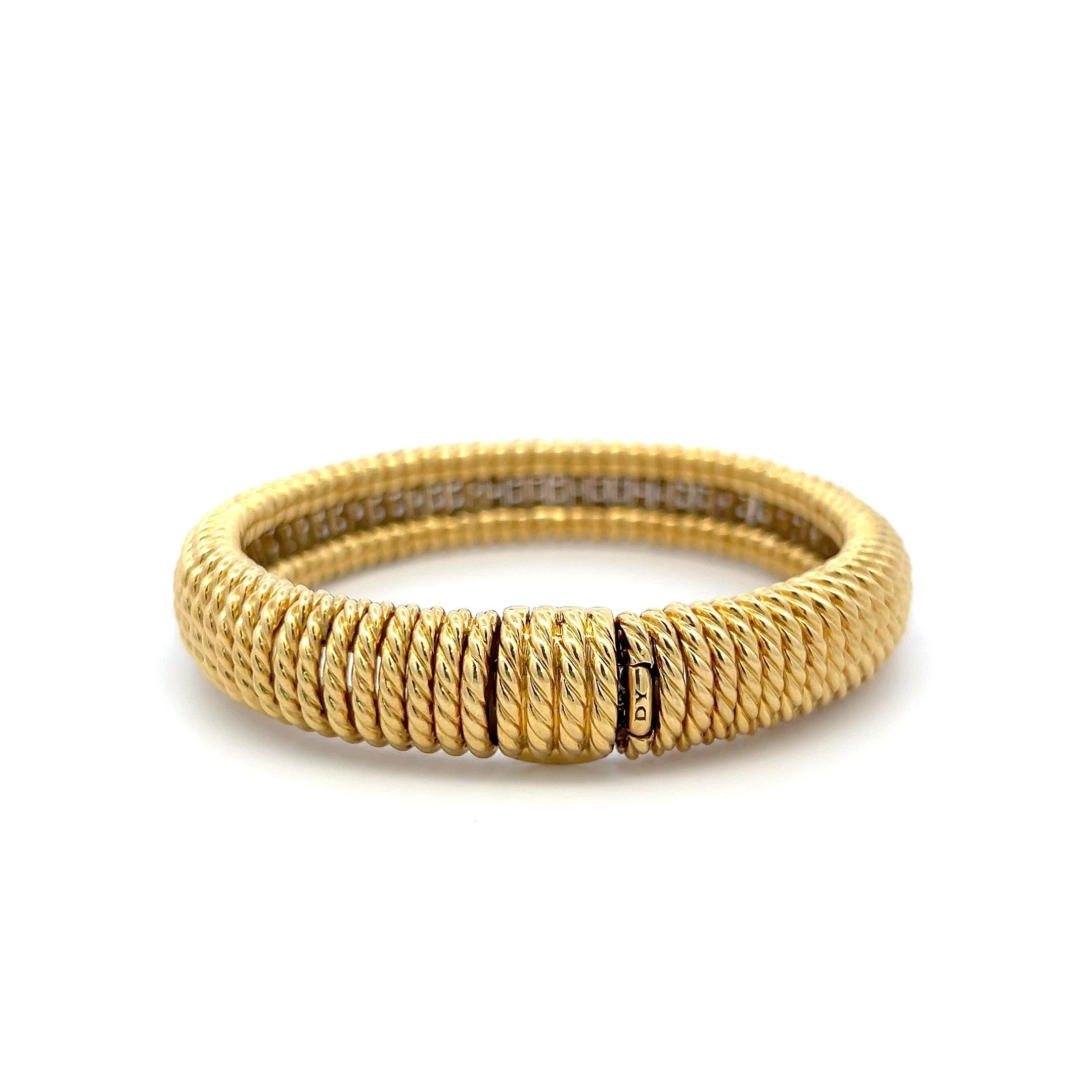 David Yurman 18K Yellow Gold Bangle Bracelet with 4.2ct Round G VS Diamonds