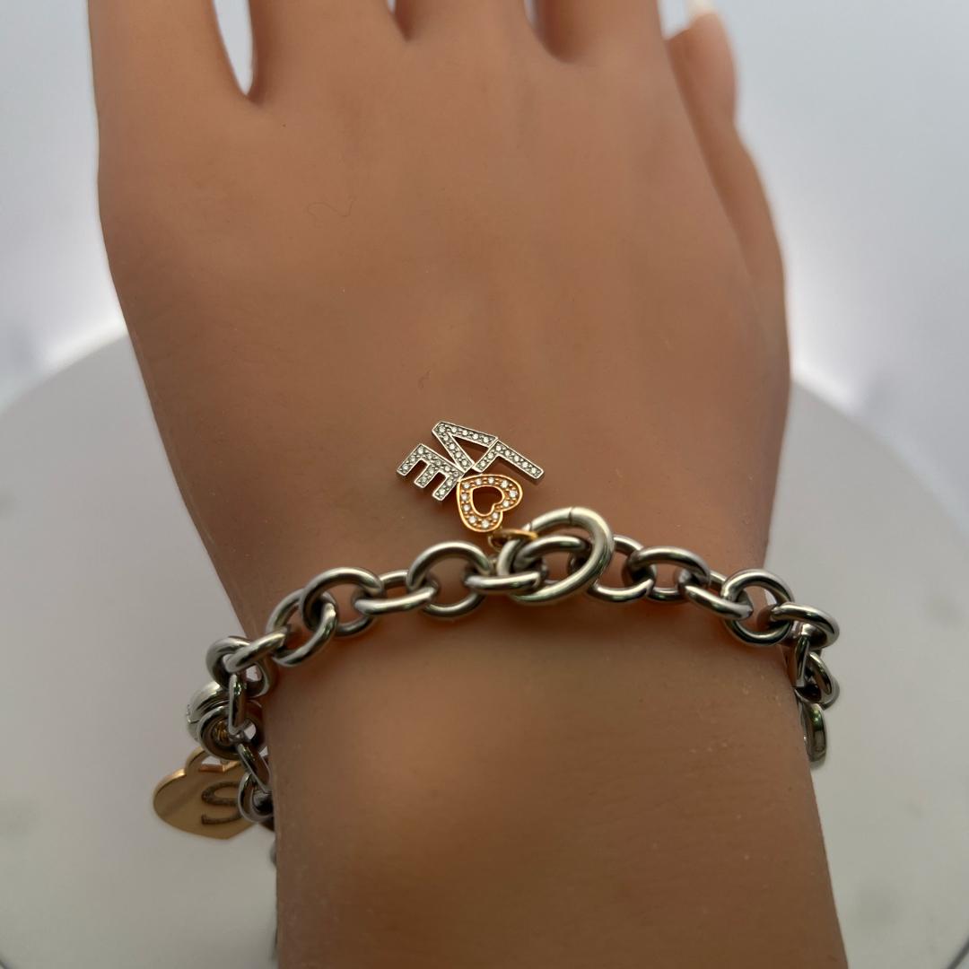 Tiffany & Co 18K Two Tone Gold Silver Charm Bracelet 1.2 Carat Round Diamonds