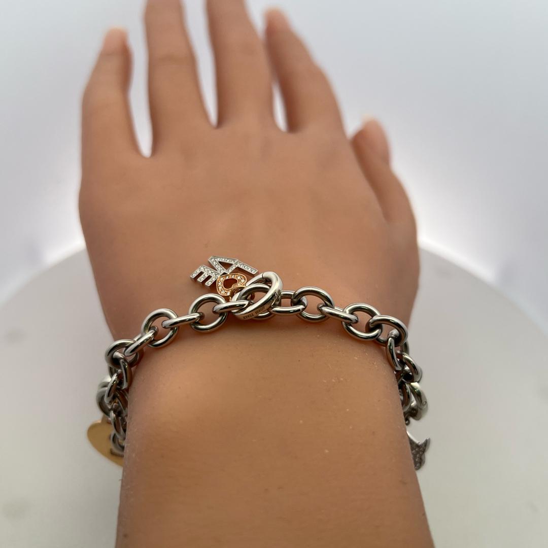 Tiffany & Co 18K Two Tone Gold Silver Charm Bracelet 1.2 Carat Round Diamonds