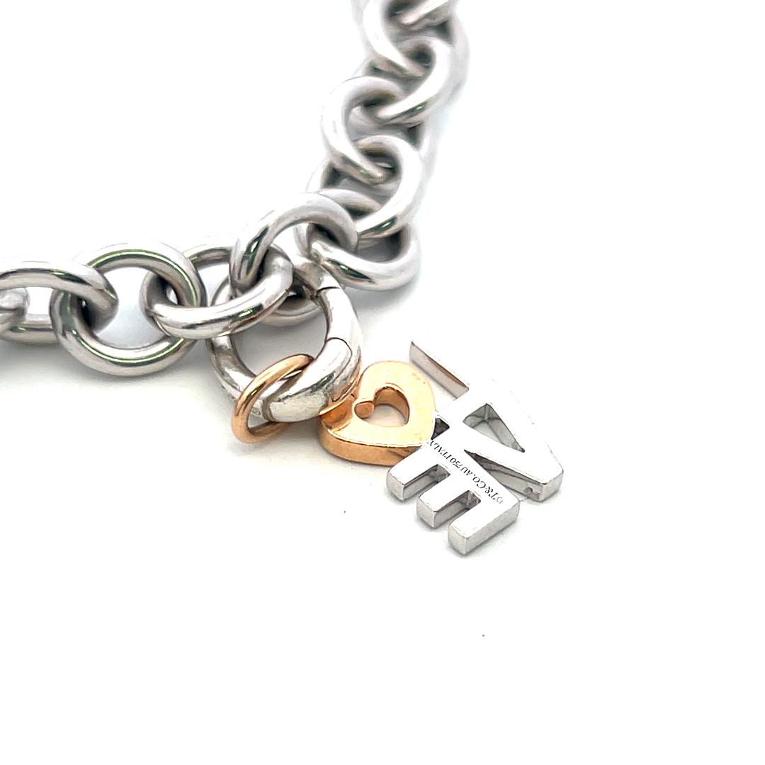 Tiffany & Co 18K Two Tone Gold Silver Charm Bracelet 1.2 Carat Round Diamonds