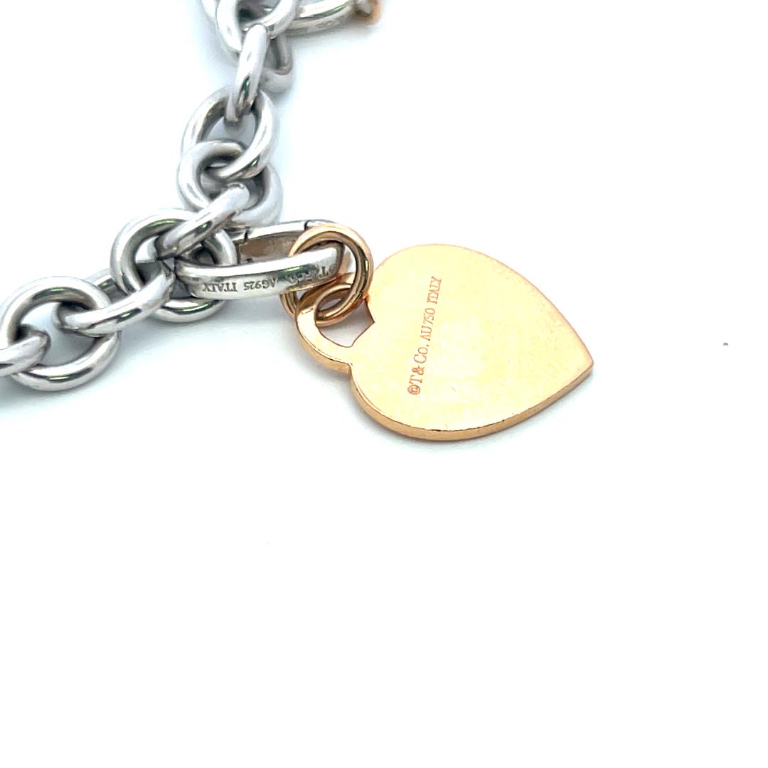 Tiffany & Co 18K Two Tone Gold Silver Charm Bracelet 1.2 Carat Round Diamonds