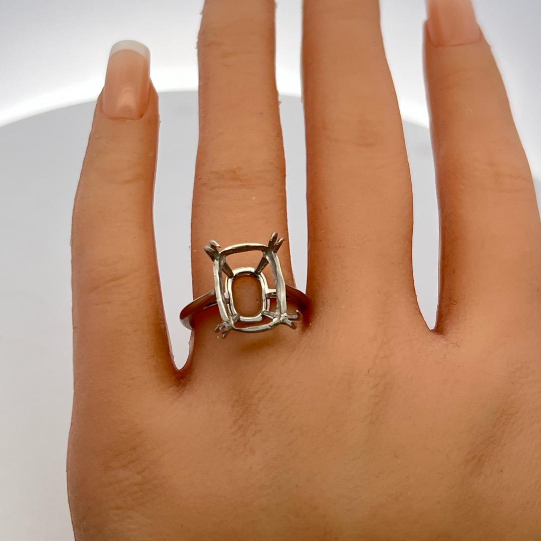Vintage Platinum Semi Mount Ring Fits 13.00x10.01mm Holds 7.00ct++ Center Stone