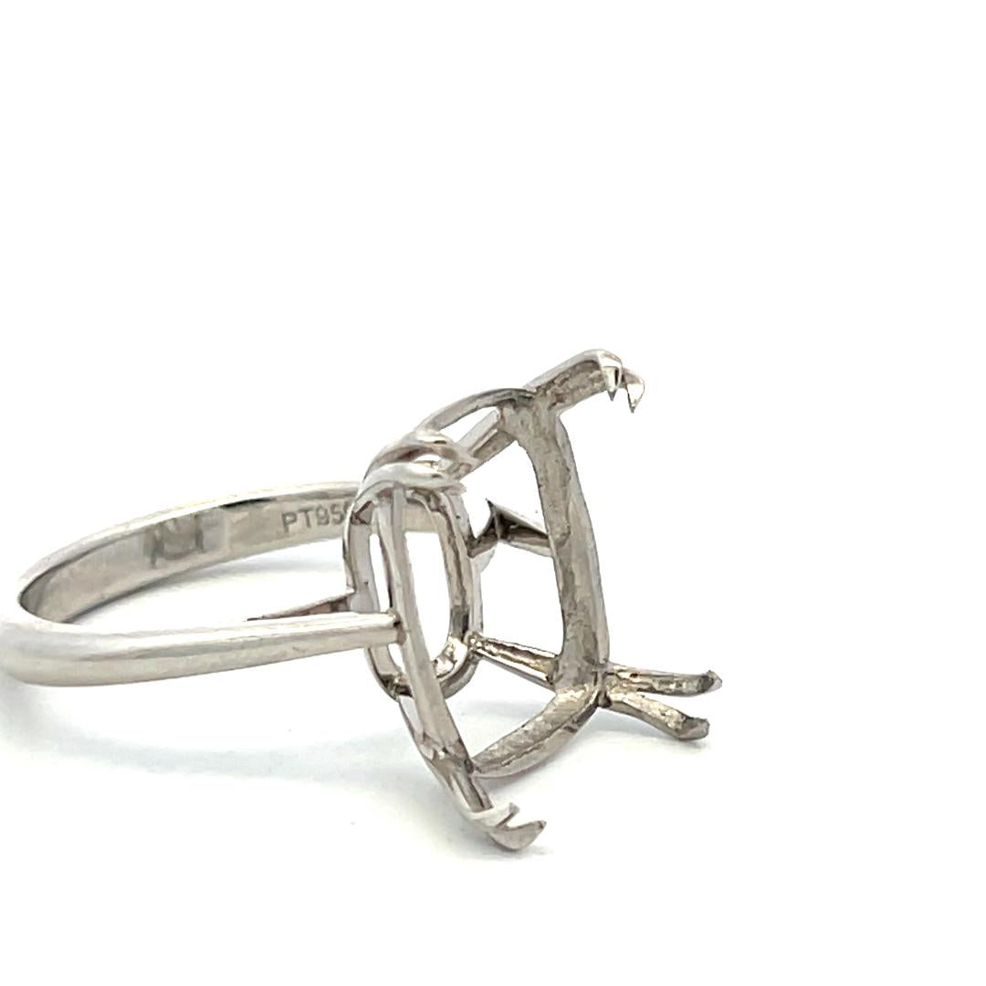 Vintage Platinum Semi Mount Ring Fits 13.00x10.01mm Holds 7.00ct++ Center Stone
