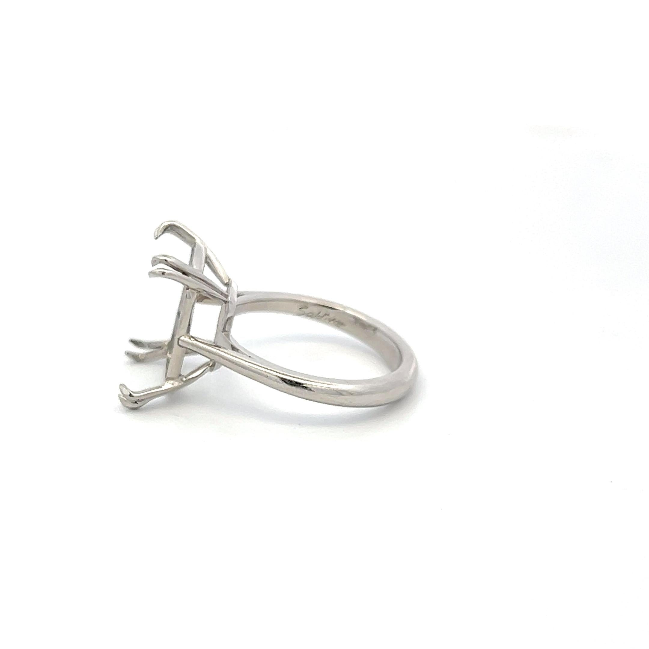 Vintage Platinum Semi Mount Ring Fits 13.00x10.01mm Holds 7.00ct++ Center Stone