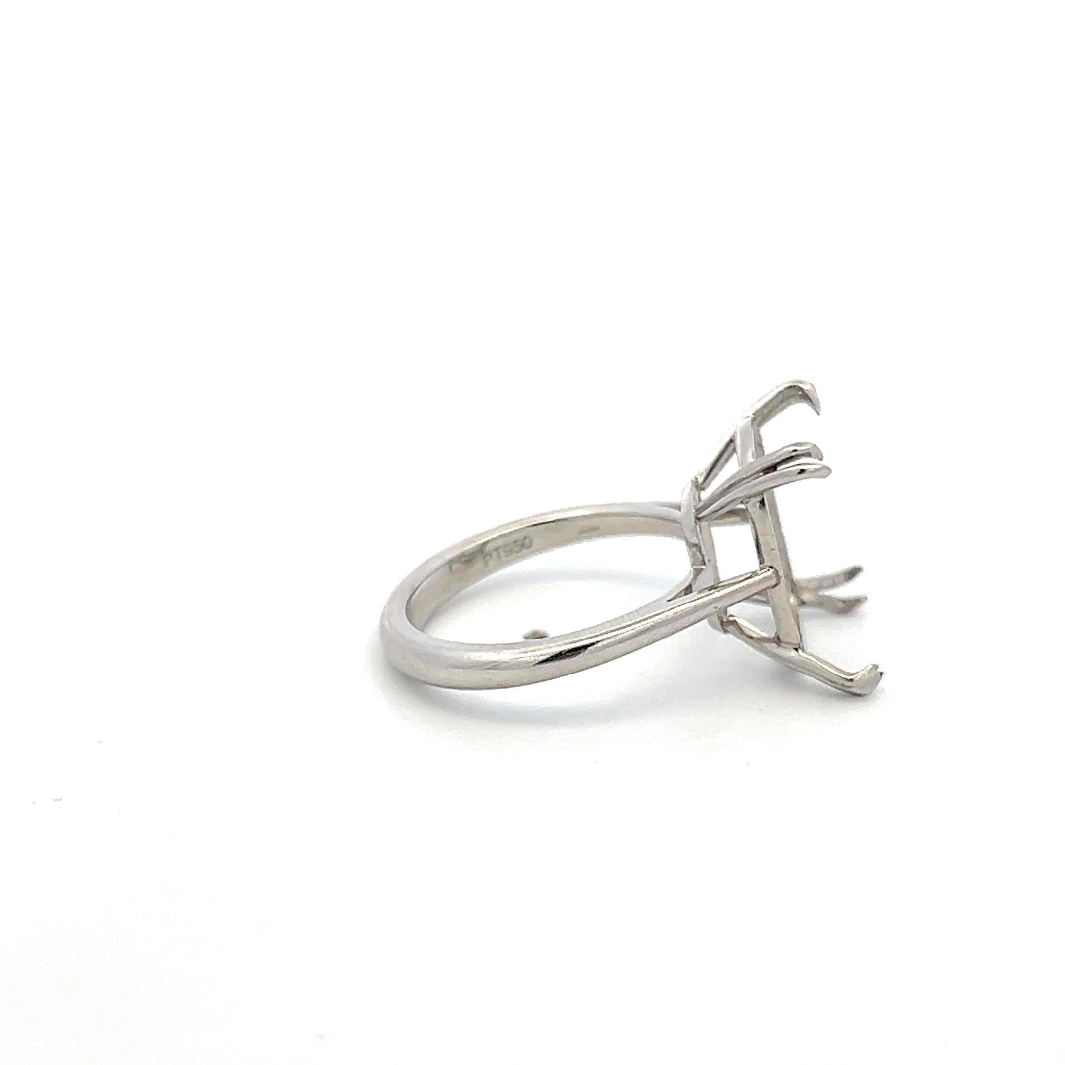 Vintage Platinum Semi Mount Ring Fits 13.00x10.01mm Holds 7.00ct++ Center Stone